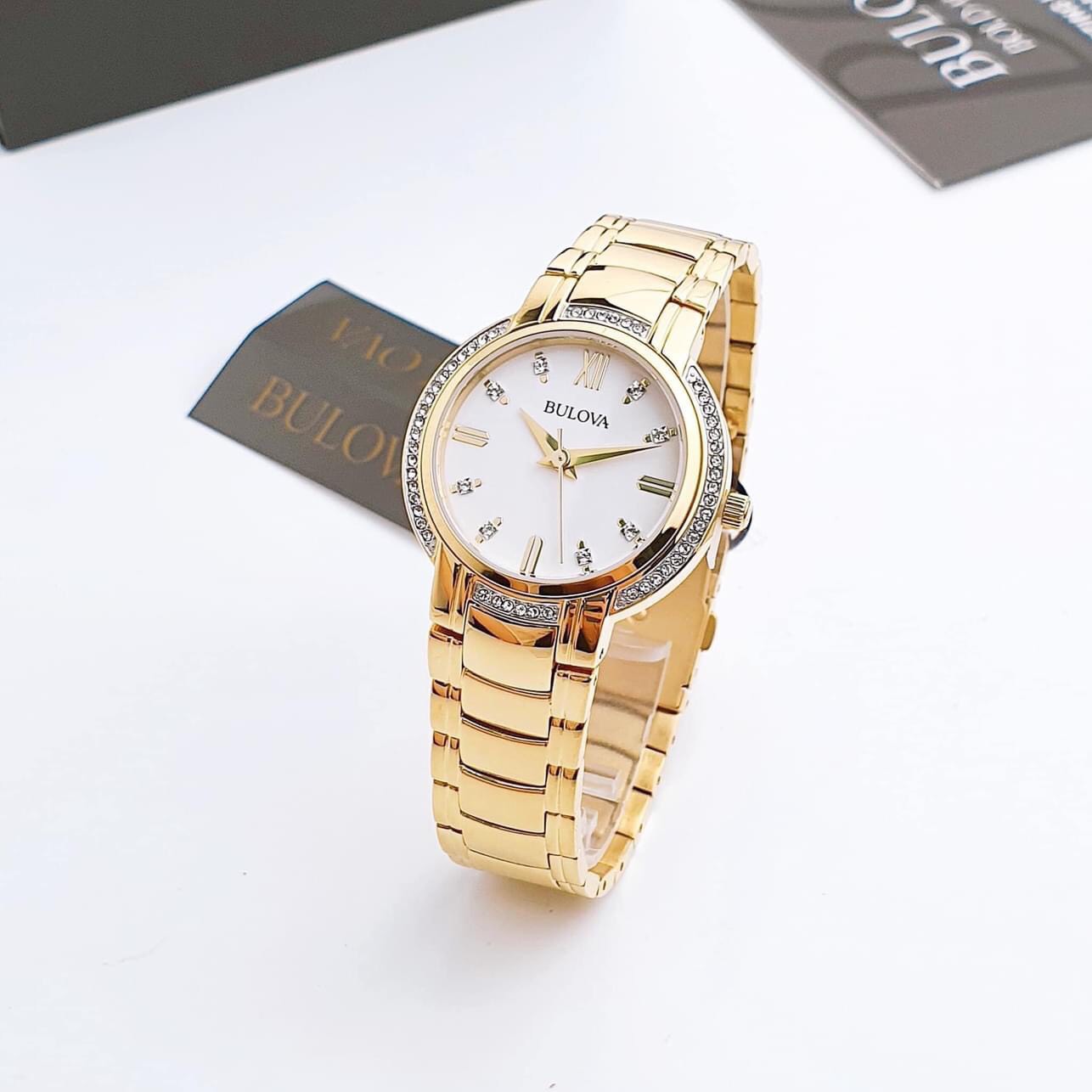 Ảnh 5 của (ĐỒNG HỒ NỮ) BULOVA CRYSTAL 98L280 QUARTZ GOLD TONE 26MM