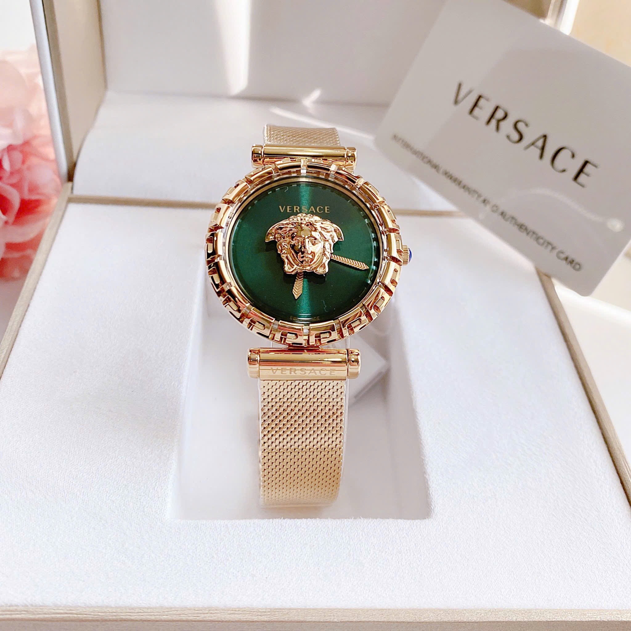 (ĐỒNG HỒ NỮ ) Versace Palazzo Empire Greca Green Dial Gold Tone VEDV00819 36mm