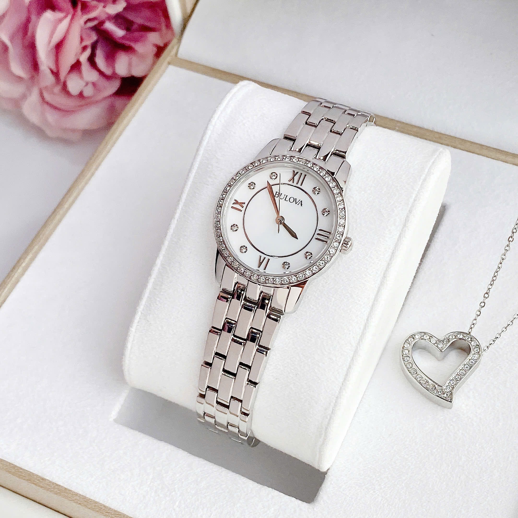 Ảnh 8 của ( ĐỒNG HỒ NỮ) Bulova Quartz 96X155 White Dial Stainless Steel Bracelet Crystal Watch