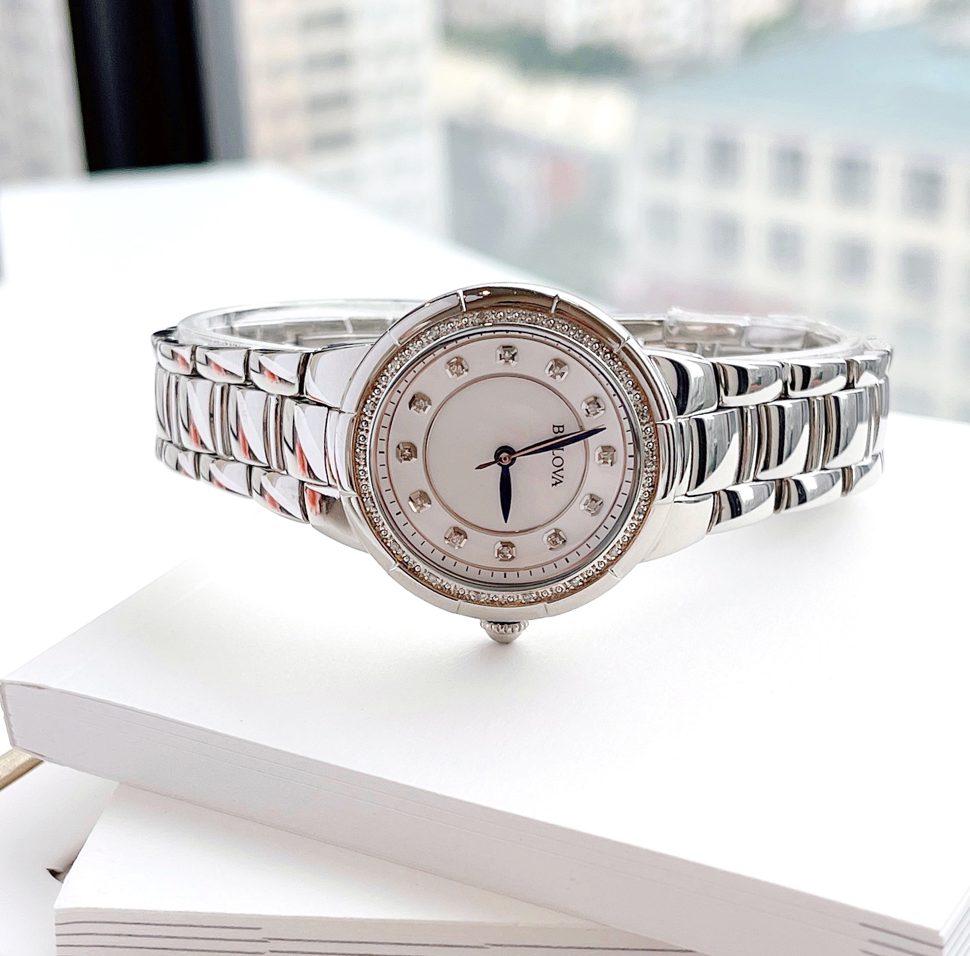 Ảnh 3 của (ĐỒNG HỒ NỮ) BULOVA 96R174 Rosedale Diamond Mother of Pearl Dial Stainless Steel Ladies Watch