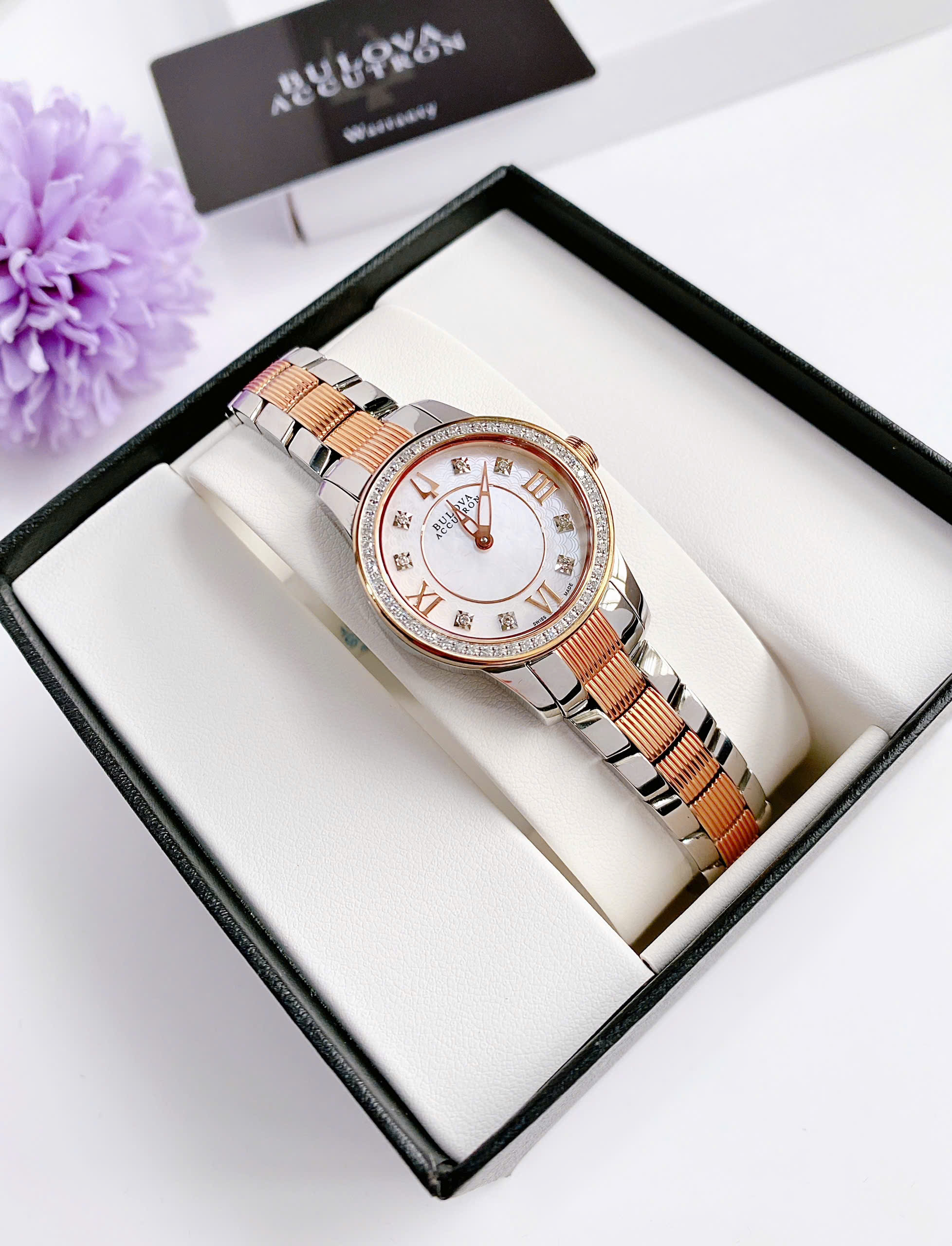 ( ĐỒNG HỒ NỮ) Bulova ACCUTRON Masella 65R145 Ladies White Two Tone Mother Of Pearl