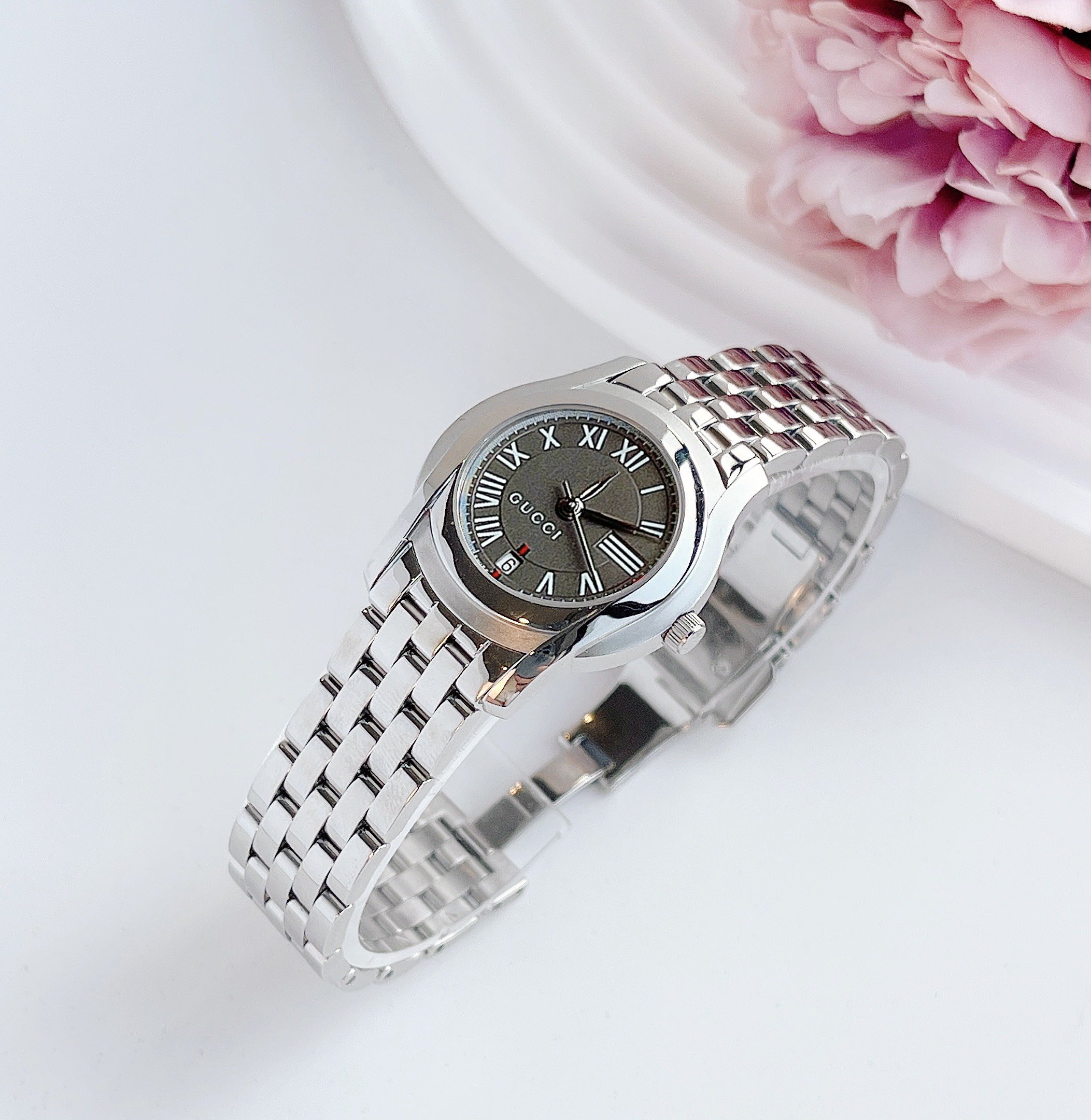 Ảnh 6 của (ĐỒNG HỒ NỮ) Gucci 5505 Womens Grey 'G' Dial Steel watch YA055508 26mm