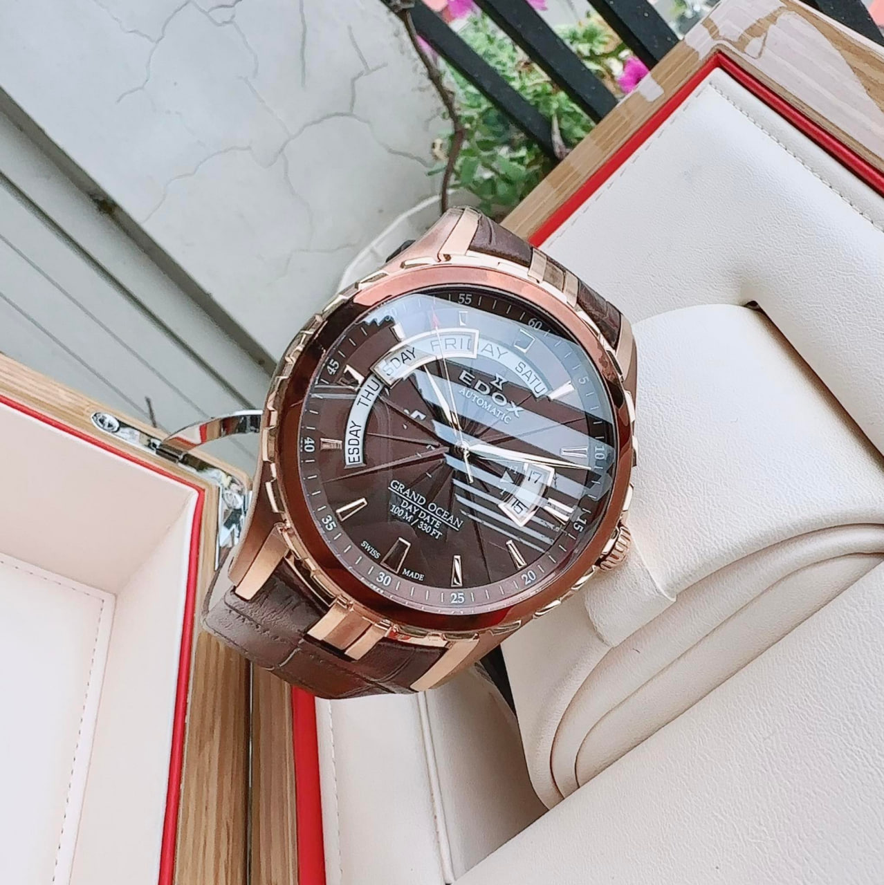 (ĐỒNG HỒ NAM) (NEW) Edox 83006 357BRR BRIR (83006-357BRR-BRIR) Men's Grand Ocean Brown Dial Automatic Watch, 45MM