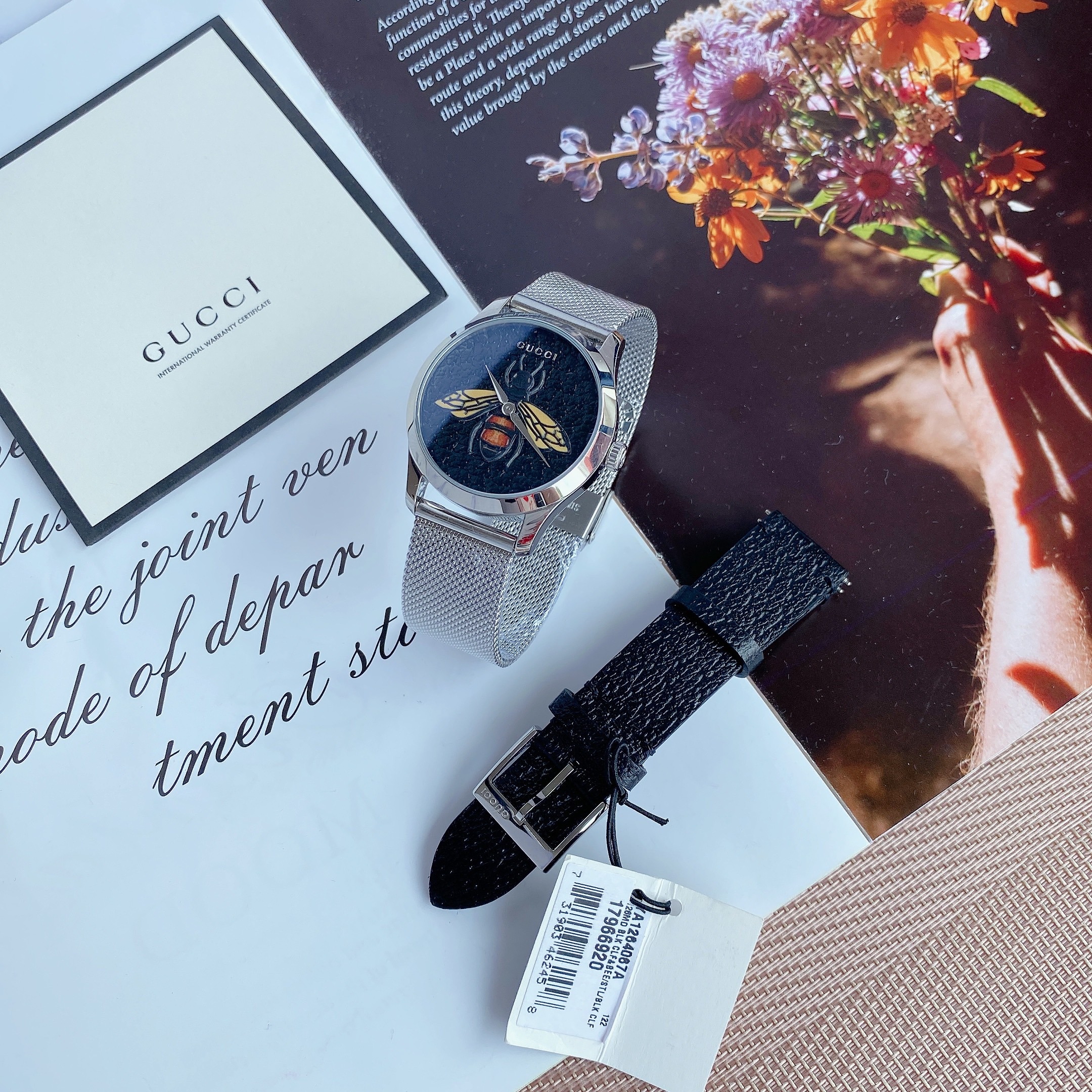 Gucci G-Timeless Black Dial with an Embroidered Honeybee Ladies Watch YA1264067