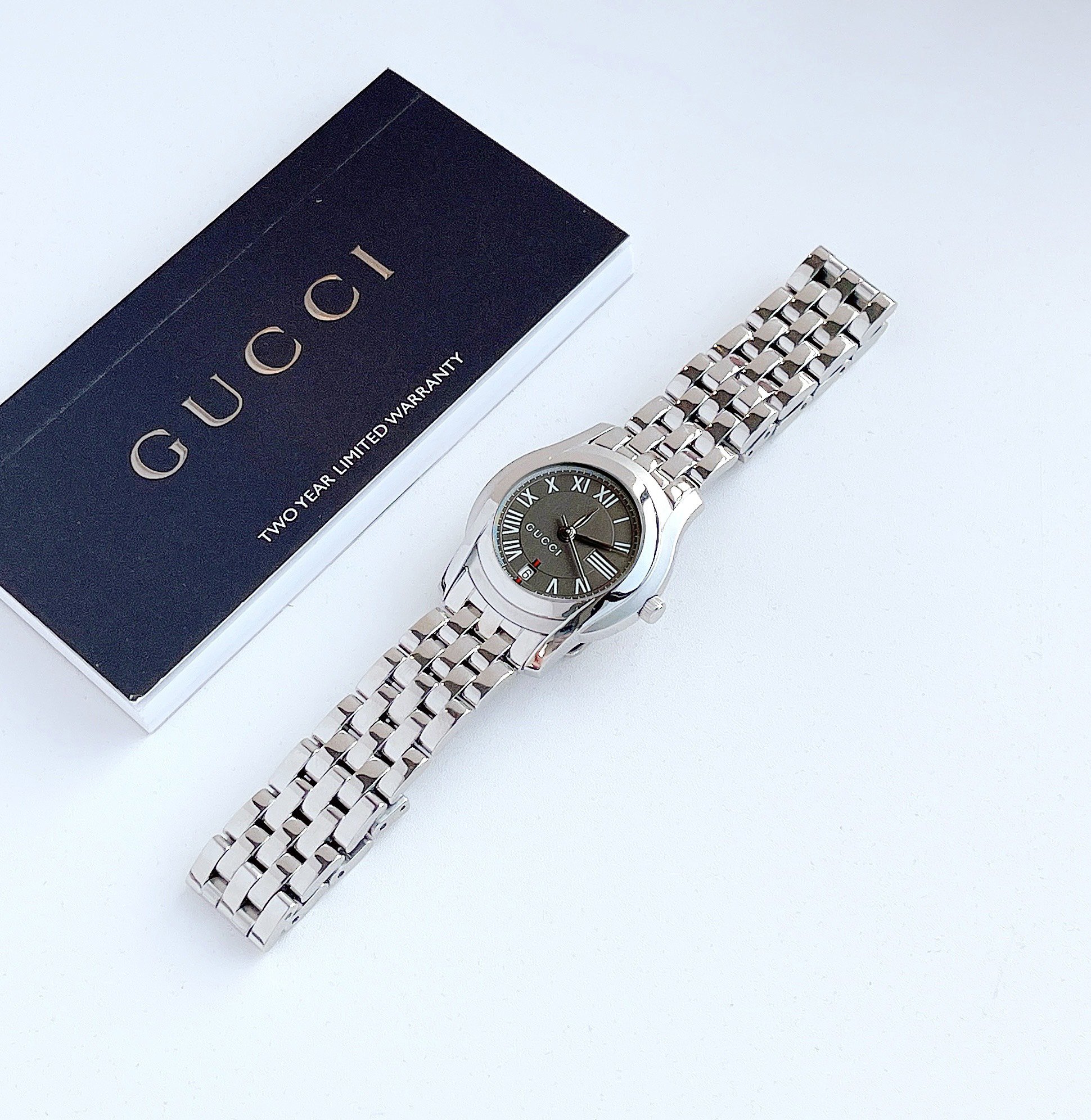 Ảnh 4 của (ĐỒNG HỒ NỮ) Gucci 5505 Womens Grey 'G' Dial Steel watch YA055508 26mm