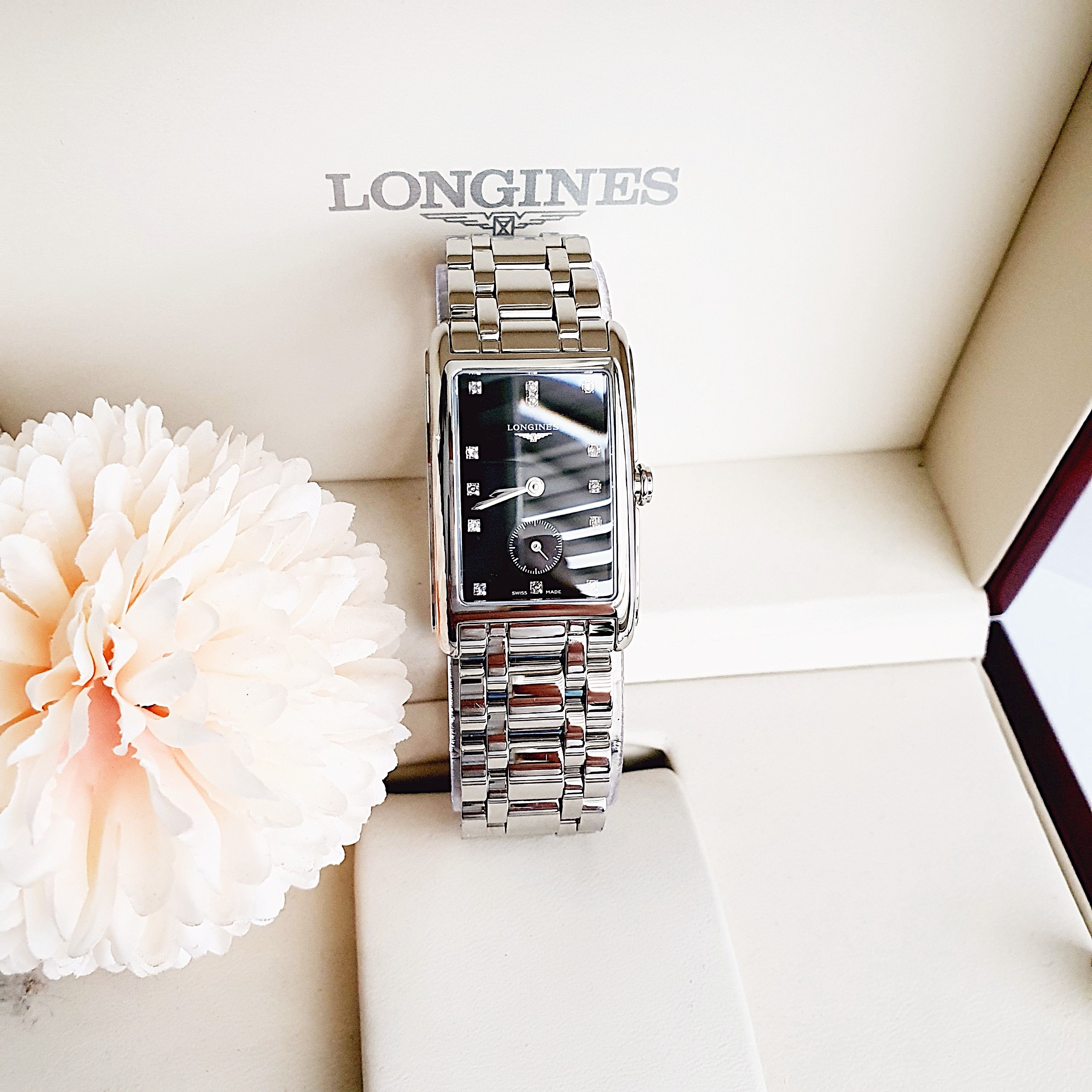 Ảnh 5 của (ĐỒNG HỒ NỮ) (New) Longines DolceVita Quartz L5.512.4.57.6 Diamonds Black Dial Silver Tone ( L55124576 )