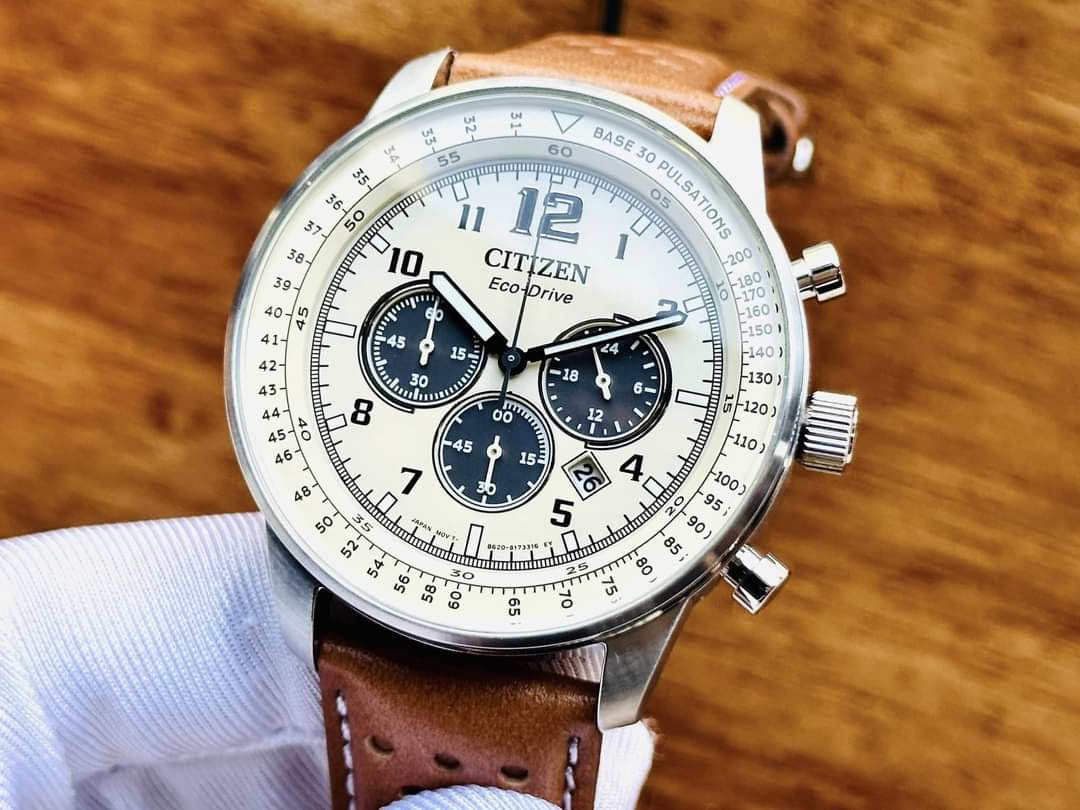 (ĐỒNG HỒ NAM) Citizen Choronograp Eco-Drive Dây Da CA4500-16X (CA450016X) 44mm