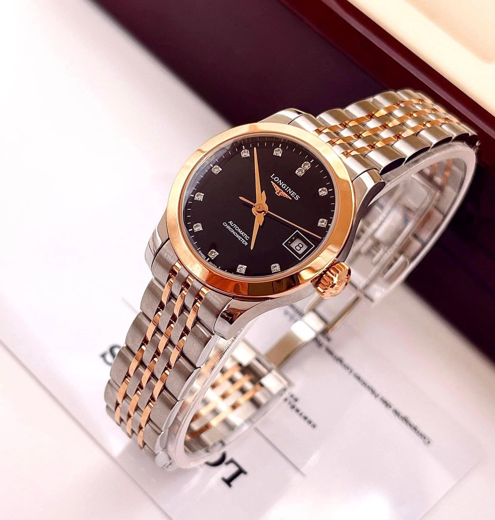 Ảnh 4 của (ĐỒNG HỒ NỮ) Longines Record Black Demi Rose L2.320.5.57.7 26mm