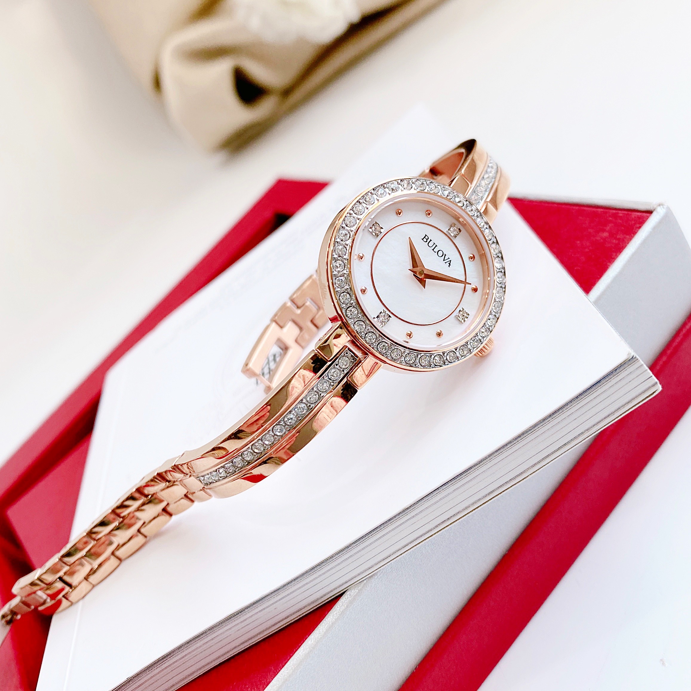 Ảnh 5 của (ĐỒNG HỒ NỮ) Bulova (98L298) Ladies Crystal Collection Rose Gold Tone 26mm Watch