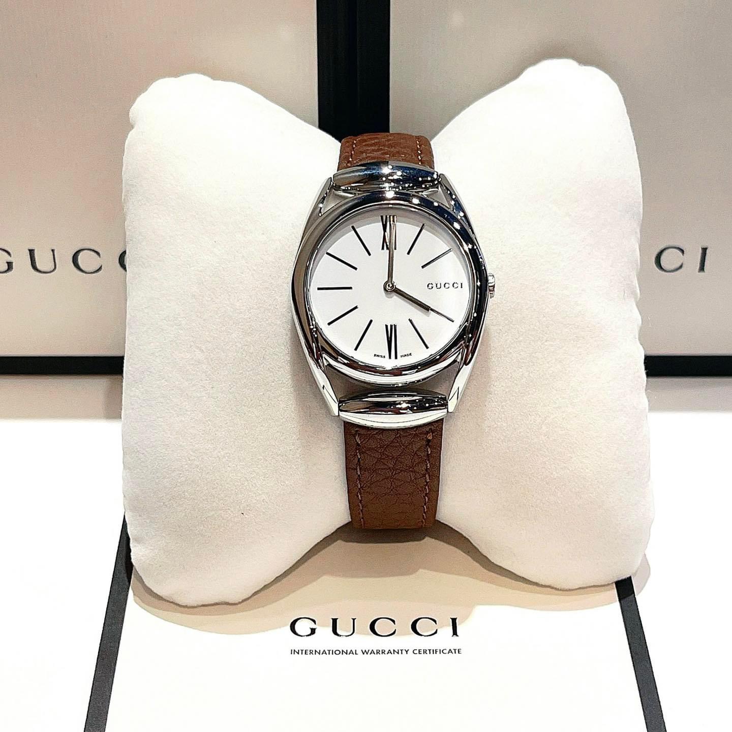 (ĐỒNG HỒ NỮ) Gucci Quartz YA140403 Horsebit Brown Leather 34mm