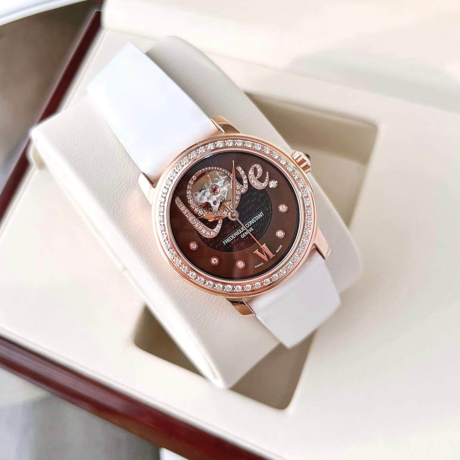 Ảnh 2 của (ĐỒNG HỒ NỮ) Frederique Constant Heart Beat Automatic Diamond Brown Dial Brown Satin FC-310CLHB2PD4 ( FC310CLHB2PD4 ) ( 310CLHB2PD4 )