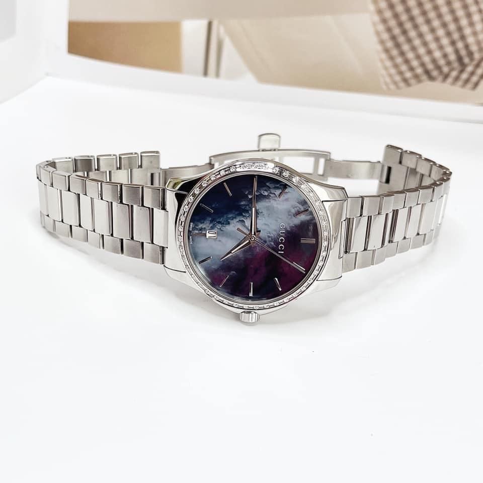 Ảnh 2 của (ĐỒNG HỒ NỮ) Gucci G-Timeless Black Mother of Pearl Diamond Silver Tone Unisex Watch YA126458 38mm