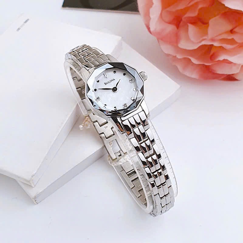 ( ĐỒNG HỒ NỮ) BULOVA Mother of Pearl Diamond Dial Stainless Steel Ladies Watch 96P129