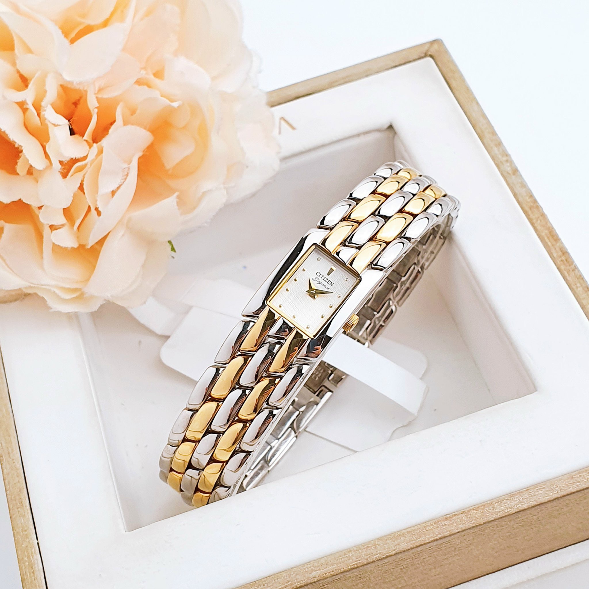(ĐỒNG HỒ NỮ) Citizen Quartz EH9555-51P Two-Tone Gold Plated Stainless Steel 17x6mm