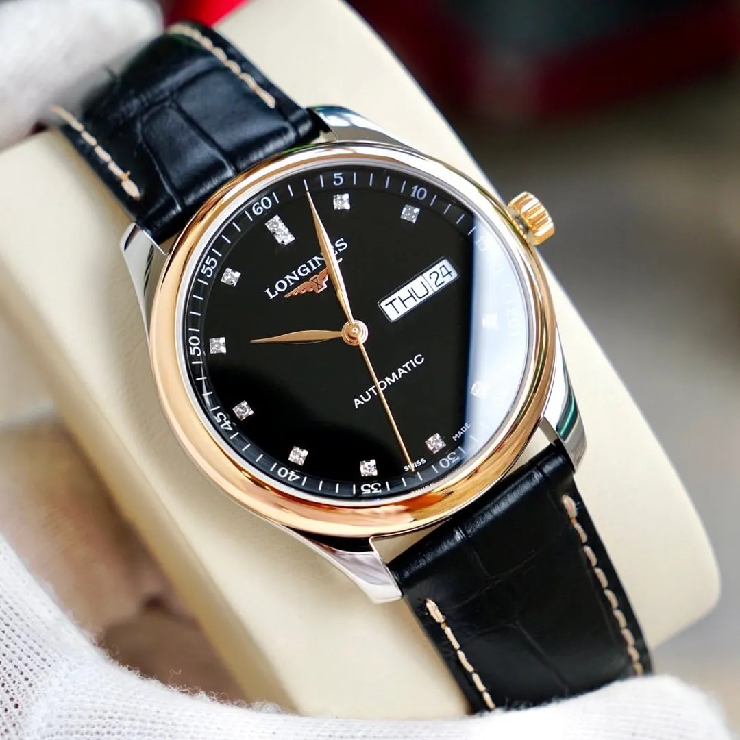 [HÀNG LƯỚT] Đồng hồ nam Longines Master L2.755.5.59.2 L27555592 Kim Cương Day-Date Demi Vàng Hồng, 38.5MM