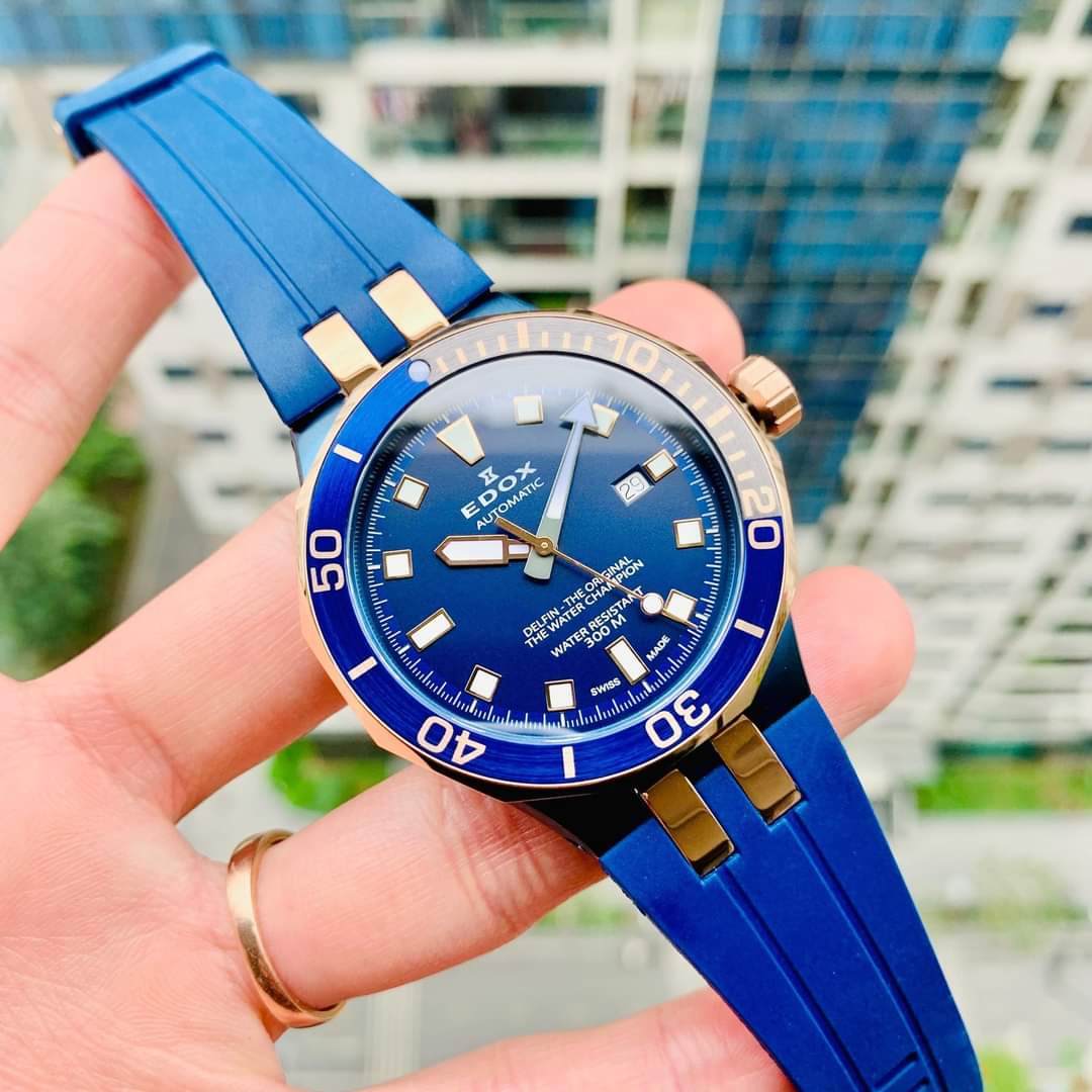 (ĐỒNG HỒ NAM) (NEW) Edox Delfin Diver Blue 43mm - 80110 357BURCA BUIR