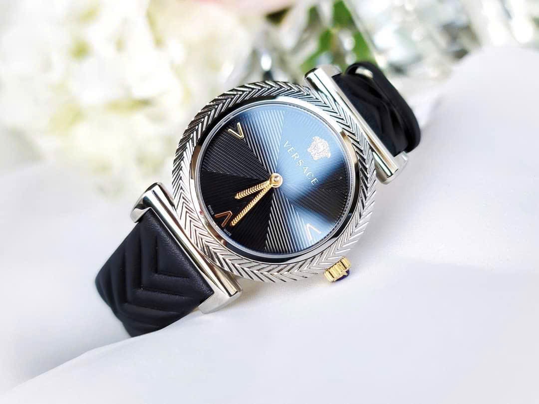 Ảnh 3 của (ĐỒNG HỒ NỮ) Versace V Motif Black Dial Black Leather VERE01620 35mm