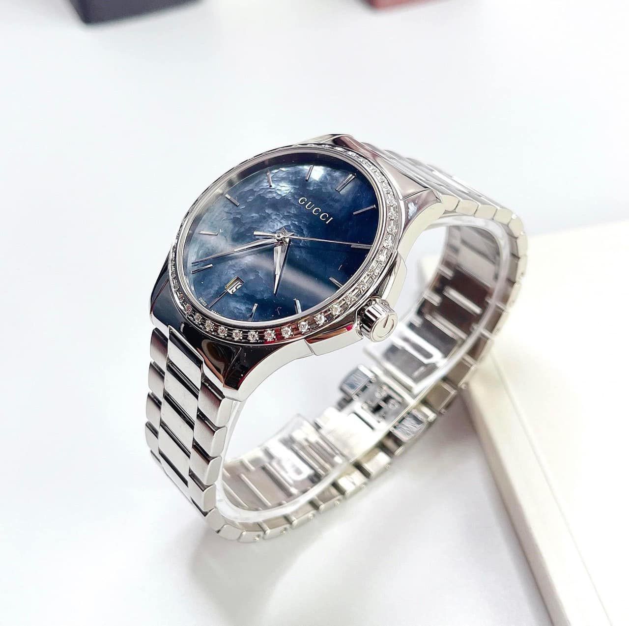 Ảnh 3 của (ĐỒNG HỒ NỮ) Gucci G-Timeless Black Mother of Pearl Diamond Silver Tone Unisex Watch YA126458 38mm
