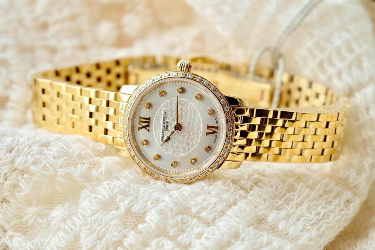 (ĐỒNG HỒ NỮ) Frederique Constant Slimline Diamond Mother Of Pearl Dial Gold Tone FC-200WHDSD5B ( FC200WHDSD5B ) ( 200WHDSD5B) 25mm