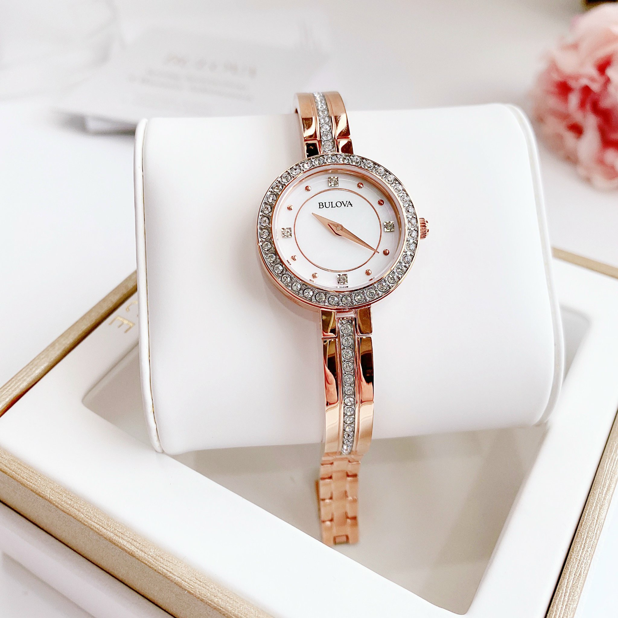 (ĐỒNG HỒ NỮ) Bulova (98L298) Ladies Crystal Collection Rose Gold Tone 26mm Watch