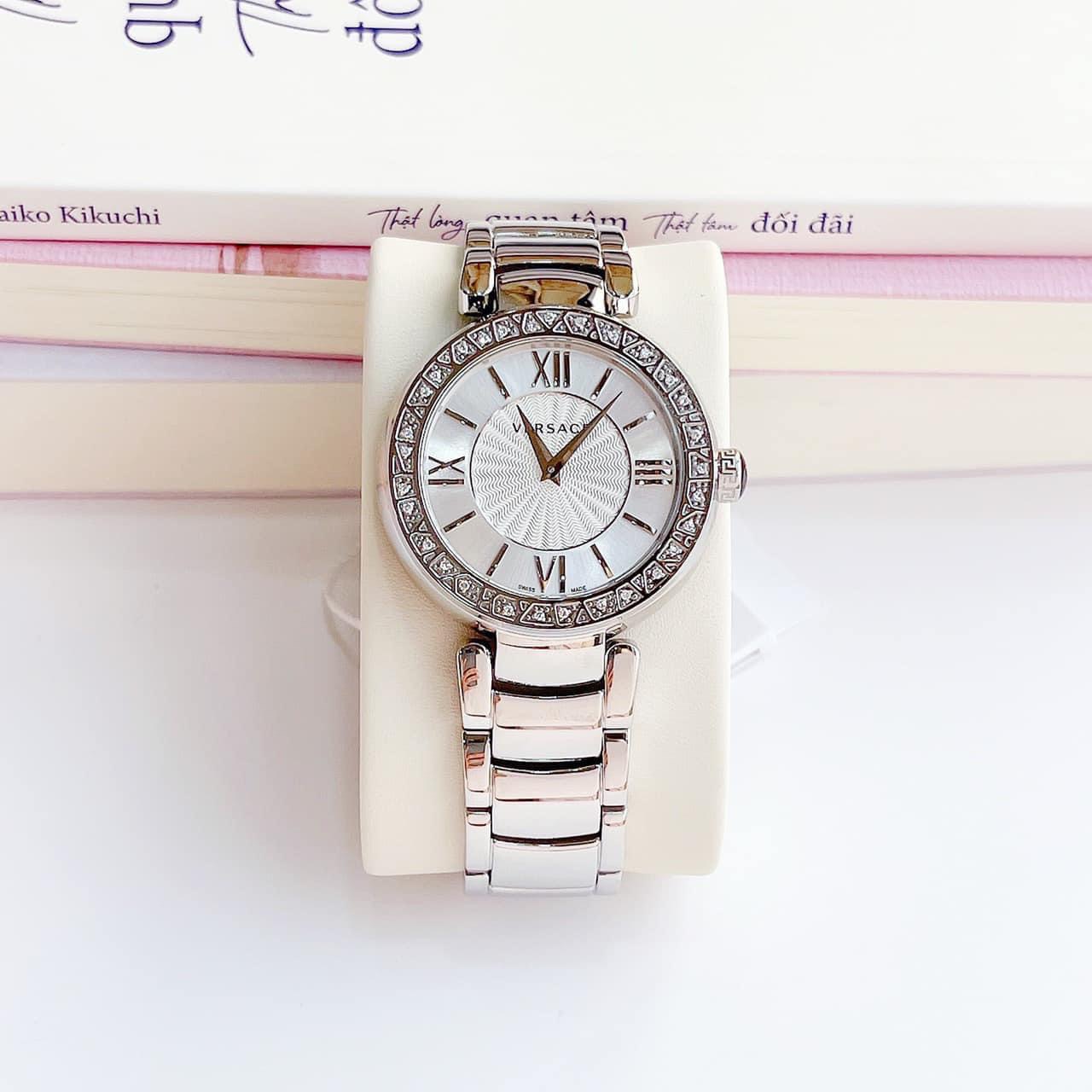 (ĐỒNG HỒ NỮ) Versace Leda Silver Dial Stainless Steel Ladies Watch VNC210017 37mm