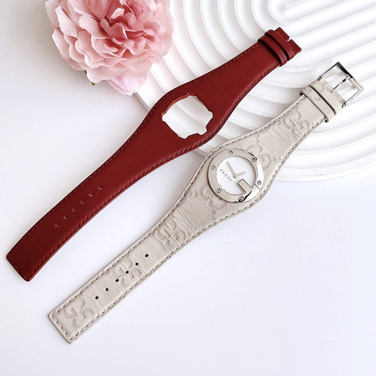 (ĐỒNG HỒ NỮ) Gucci YA104540 G Bandeau Silver colored/Leather 38x30 mm