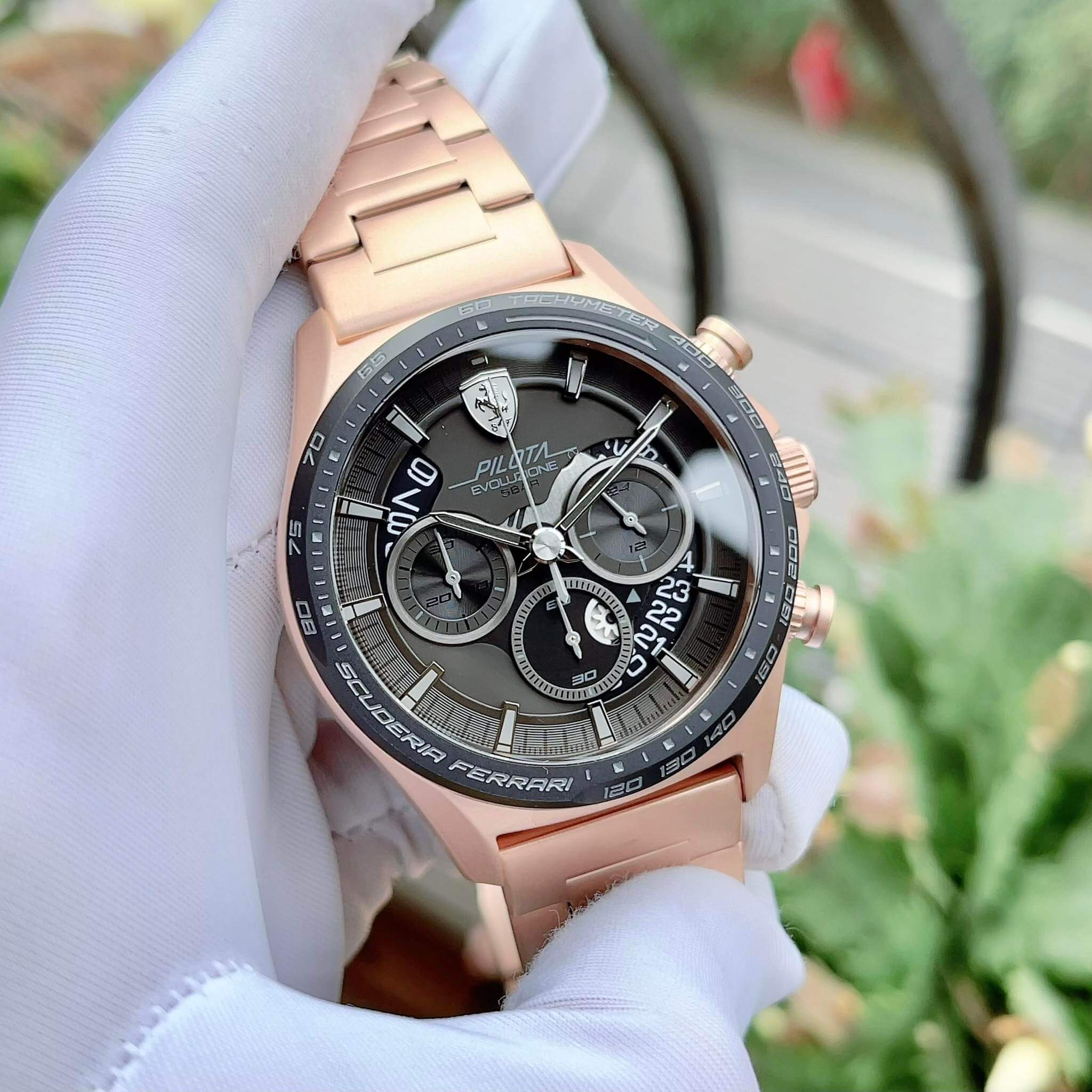 (ĐỒNG HỒ NAM) Ferrari Pilota Evo 0830825 Màu Đen/Vàng Hồng 44mm