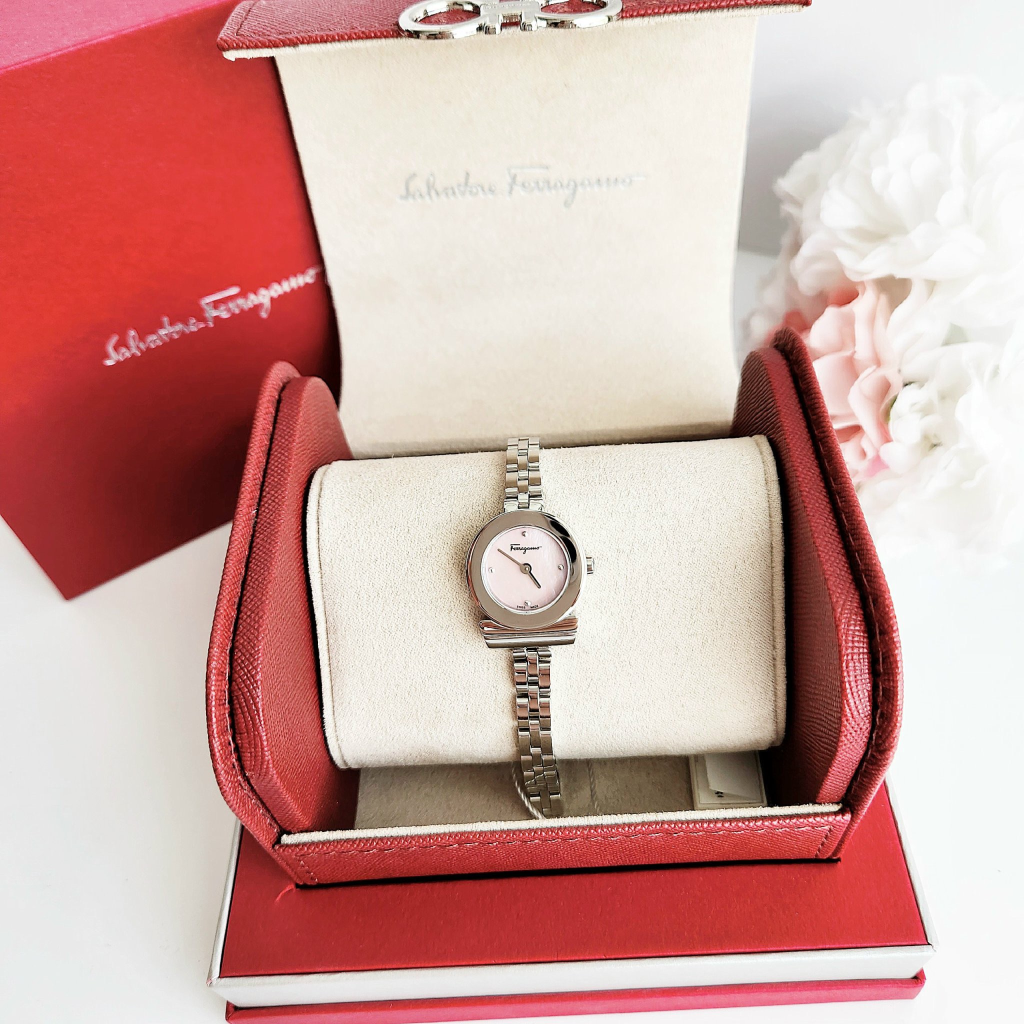 (ĐỒNG HỒ NỮ) Salvatore Ferragamo Watch Gancini Bracelet Pink Pearl Dial FBF070017 Women's 22mm