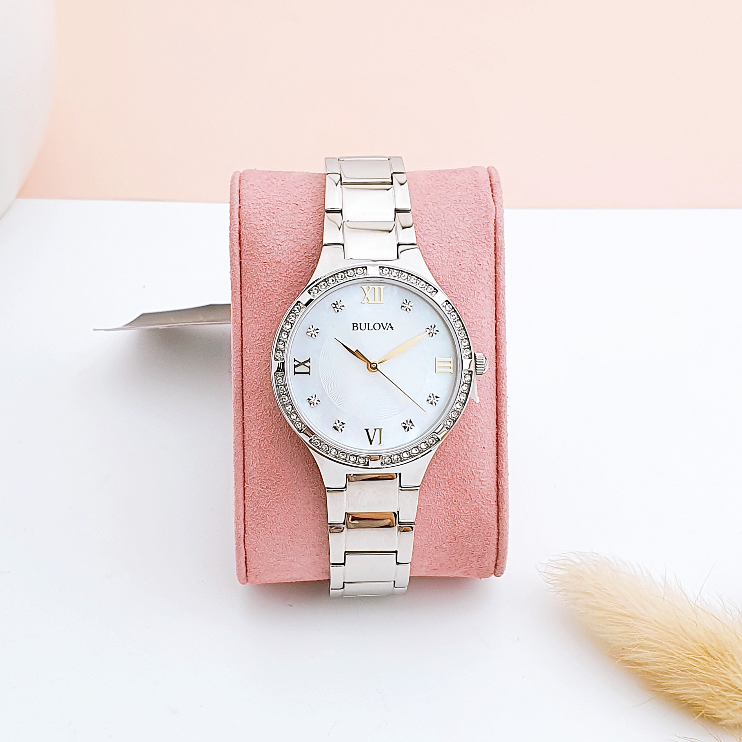 ĐỒNG HỒ NỮ Bulova 96L263 Women's Dress MOP Diamond Accented Dial Silver-Tone Quartz Watch, 34mm