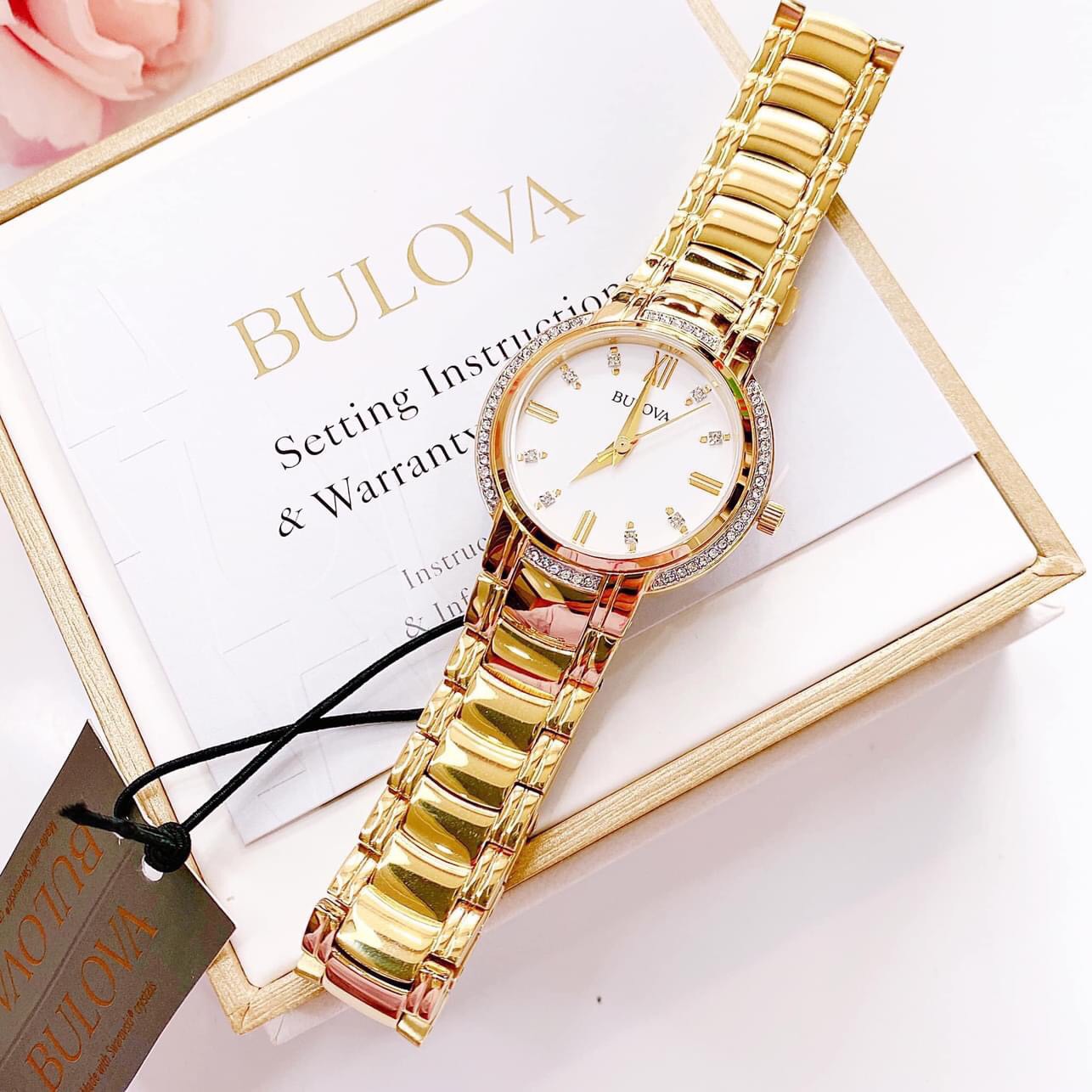 (ĐỒNG HỒ NỮ) BULOVA CRYSTAL 98L280 QUARTZ GOLD TONE 26MM