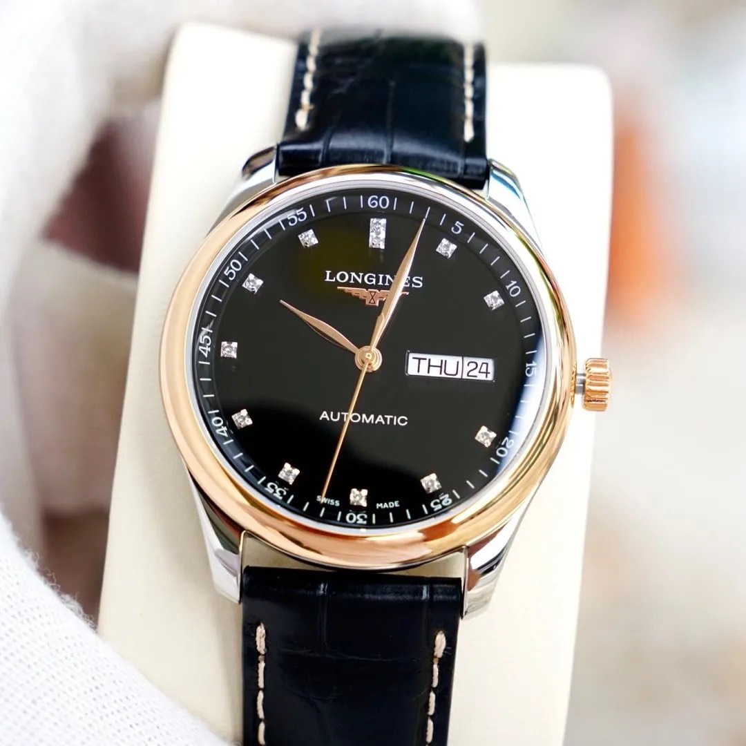 Ảnh 2 của [HÀNG LƯỚT] Đồng hồ nam Longines Master L2.755.5.59.2 L27555592 Kim Cương Day-Date Demi Vàng Hồng, 38.5MM
