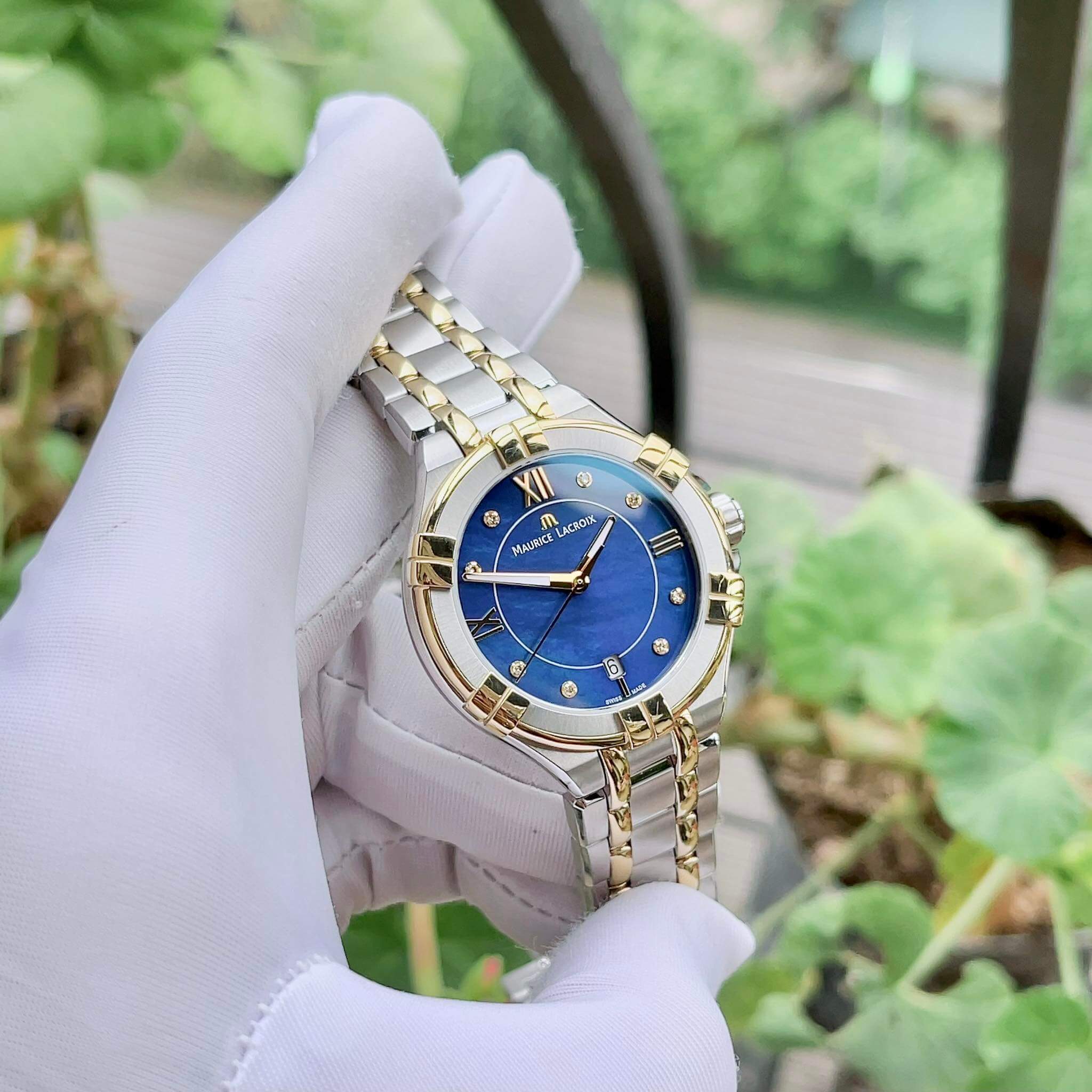 ĐỒNG HỒ NỮ Maurice Lacroix AIKON Diamond Watch two tone blue AI1006-PVY13-470-1 (AI1006PVY134701 ) 35mm