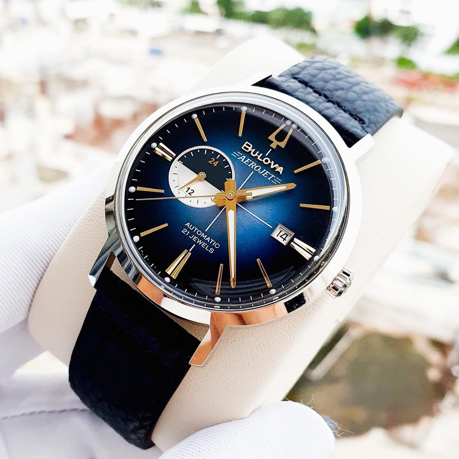 (ĐỒNG HỒ NAM) (New) Bulova Aerojet Chronograph Automatic Blue Sunray Dial 96B374 Màu Xanh Navy, 41MM