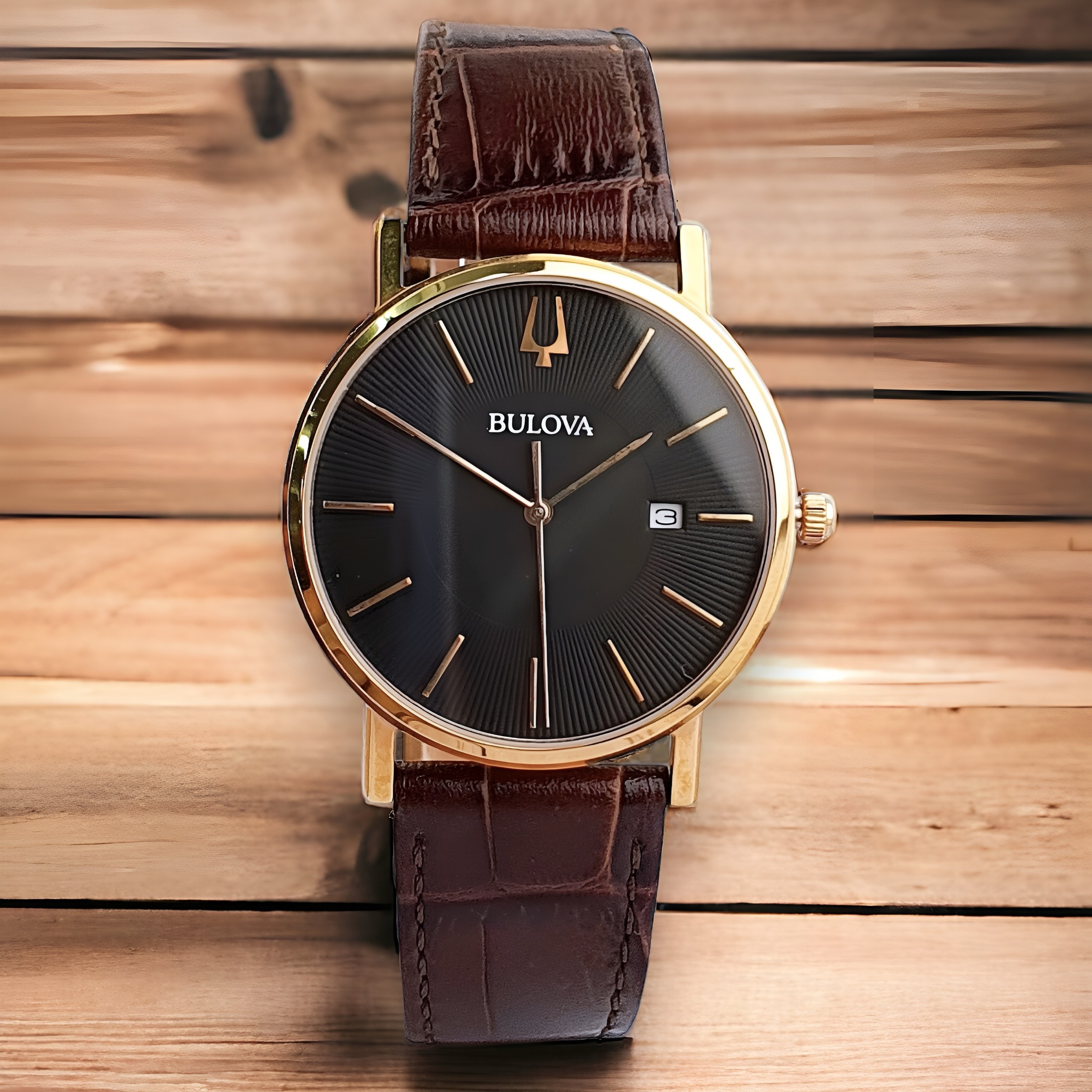 (ĐỒNG HỒ NAM) (NEW) Bulova Quartz 97B165 Classic Black Dial Leather Strap 37mm