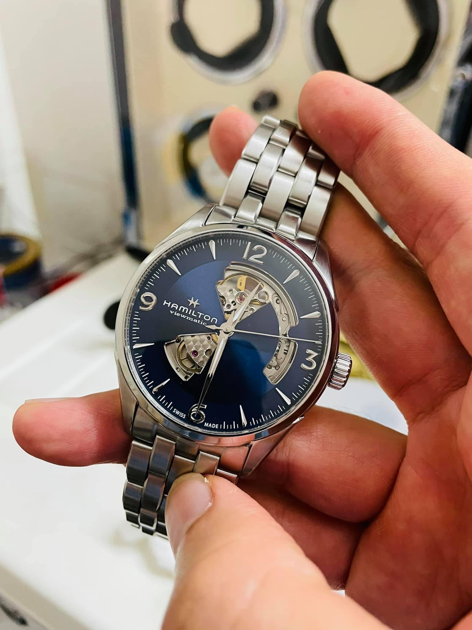 Ảnh 8 của [LƯỚT] Hamilton Jazzmaster Open Heart Blue 42mm H32705141 fullbox đẹp Nam Tính- Xanh hút mắt