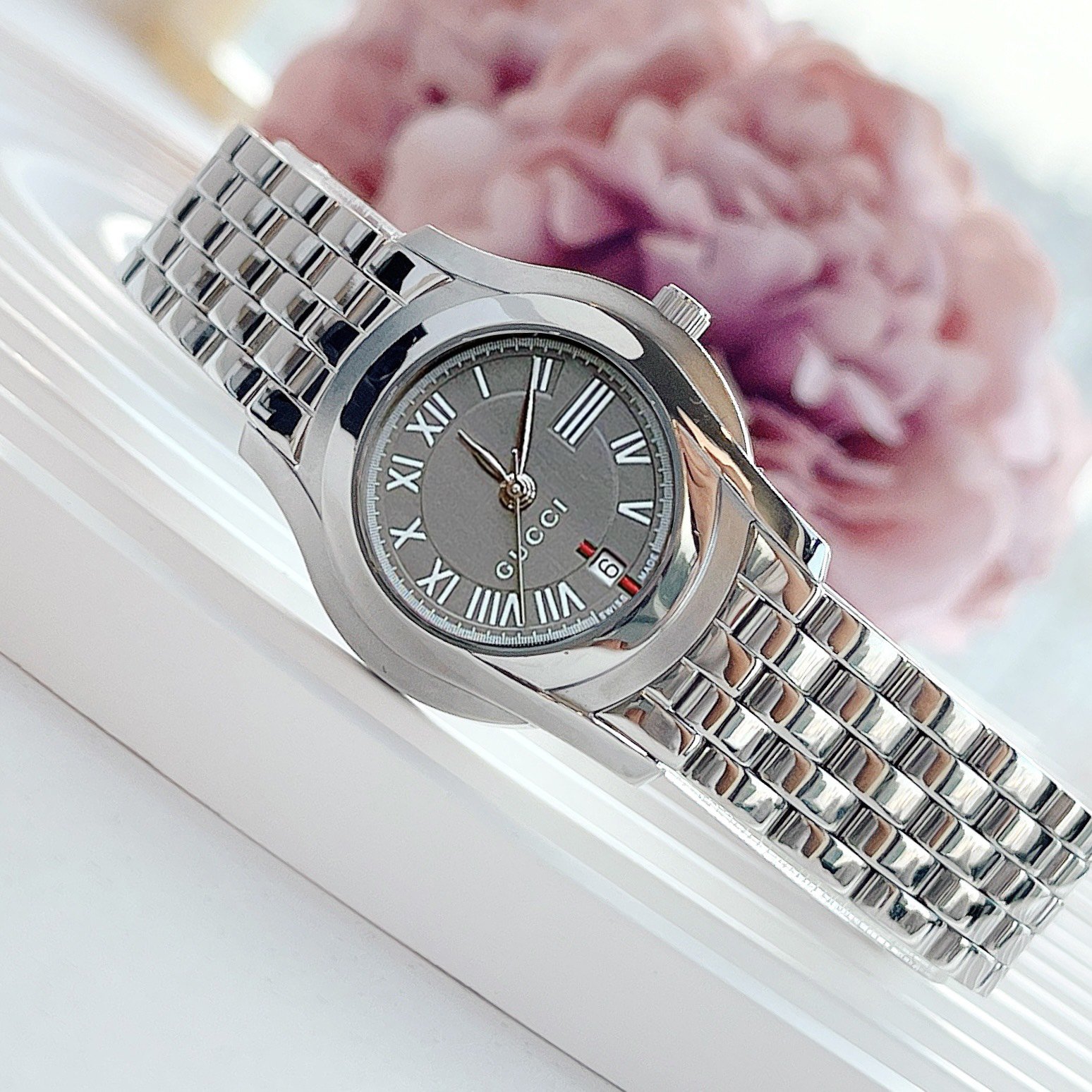 Ảnh 7 của (ĐỒNG HỒ NỮ) Gucci 5505 Womens Grey 'G' Dial Steel watch YA055508 26mm