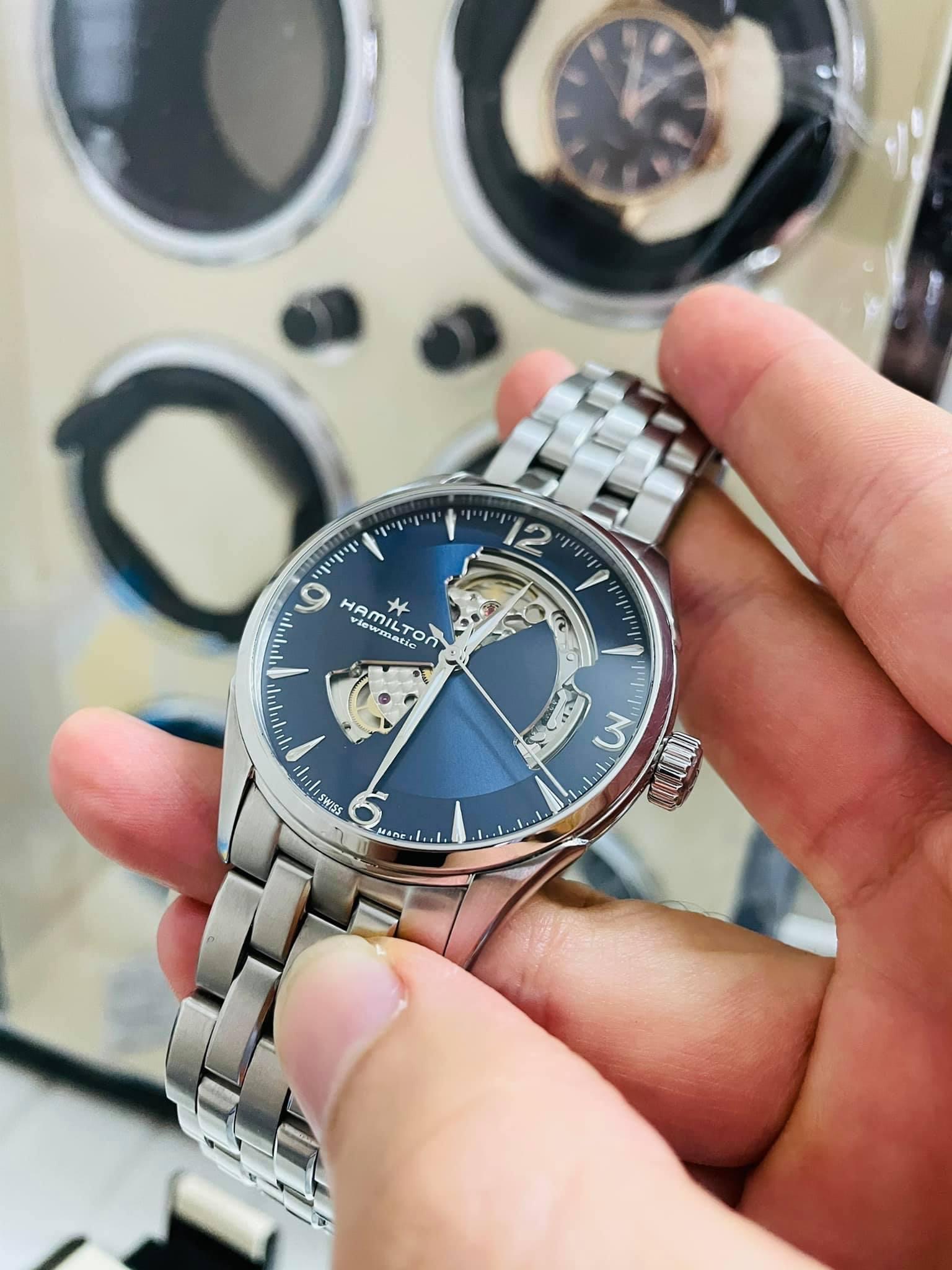 Ảnh 6 của [LƯỚT] Hamilton Jazzmaster Open Heart Blue 42mm H32705141 fullbox đẹp Nam Tính- Xanh hút mắt