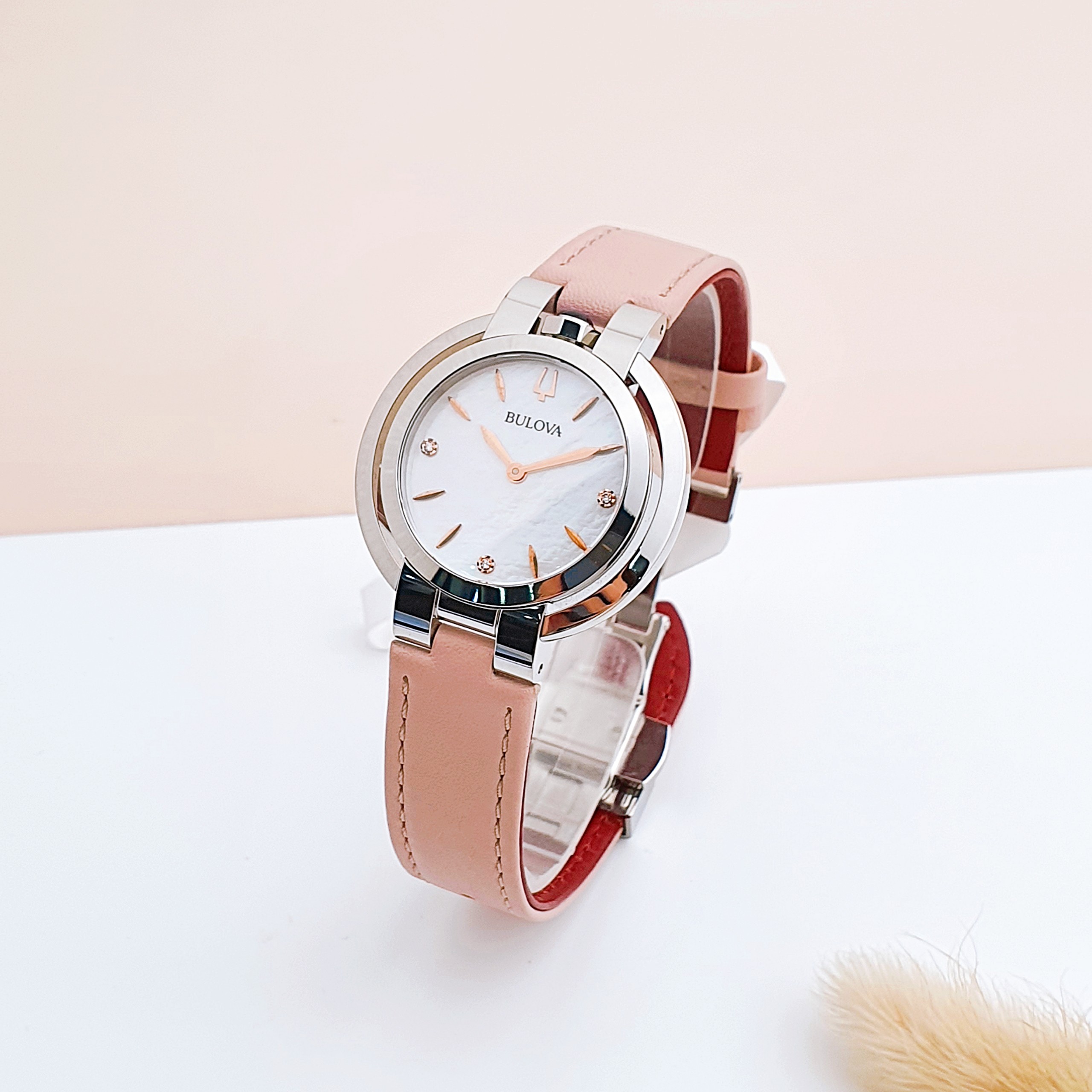 ĐỒNG HỒ NỮ Bulova Women's Quartz Diamond Accent Pink Leather Strap 35mm Watch 96P197 35mm