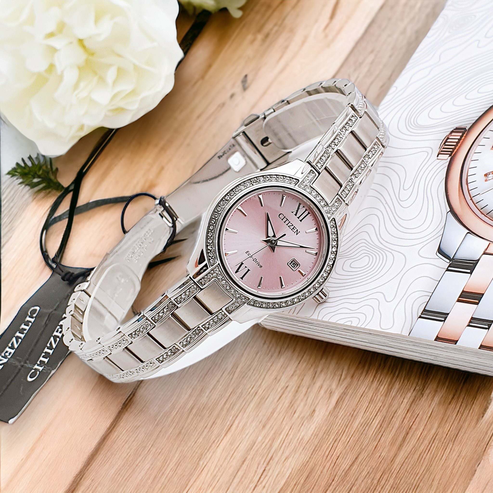 Ảnh 2 của (ĐỒNG HỒ NỮ) Citizen Eco-Drive Women's Calendar Silver-Tone  FE1230-51X dây silver FE123051X