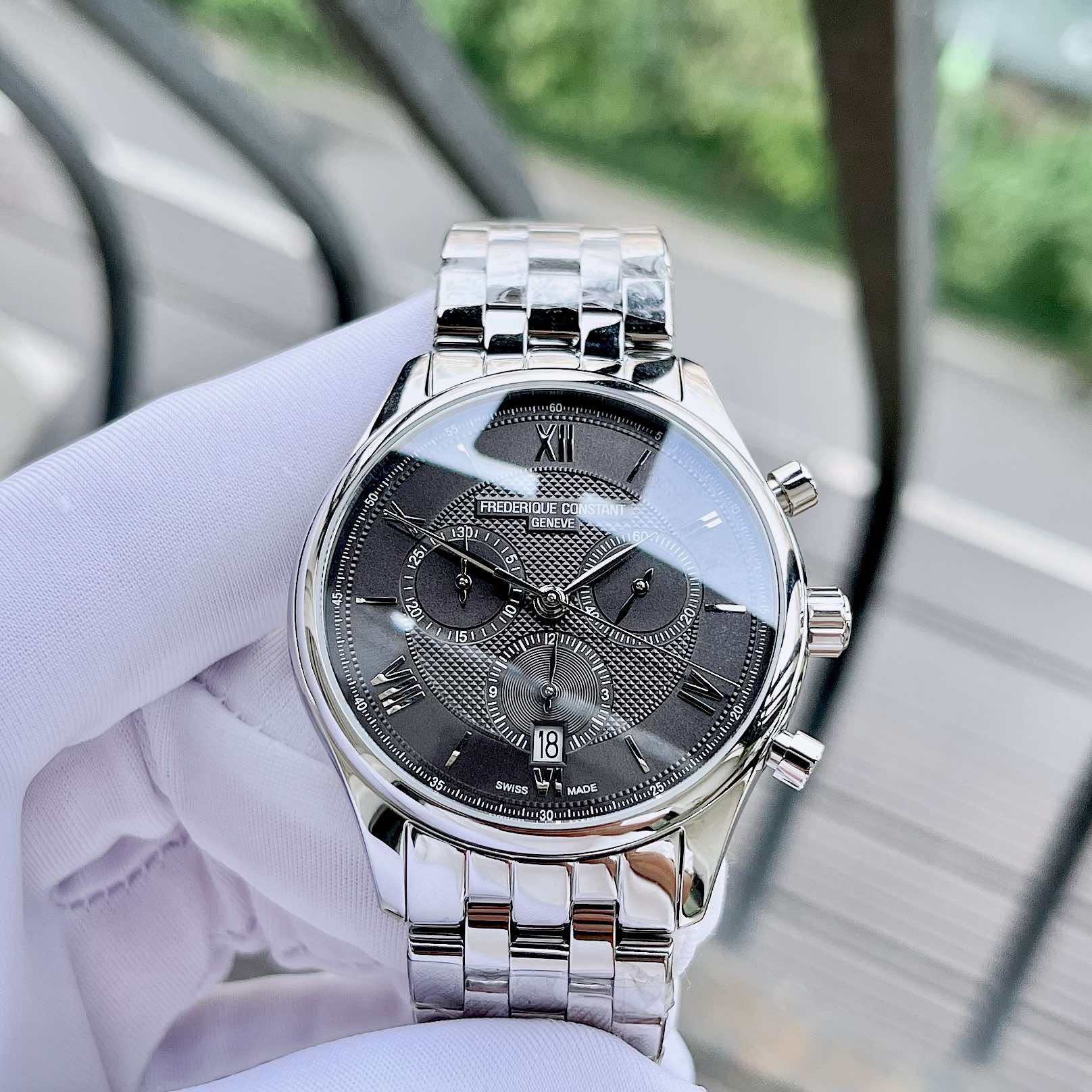 (ĐỒNG HỒ NAM) (New) Frederique Constant Quartz FC-292MG5B6B Chronograph Silver ( 292MG5B6B ) ( FC292MG5B6B )