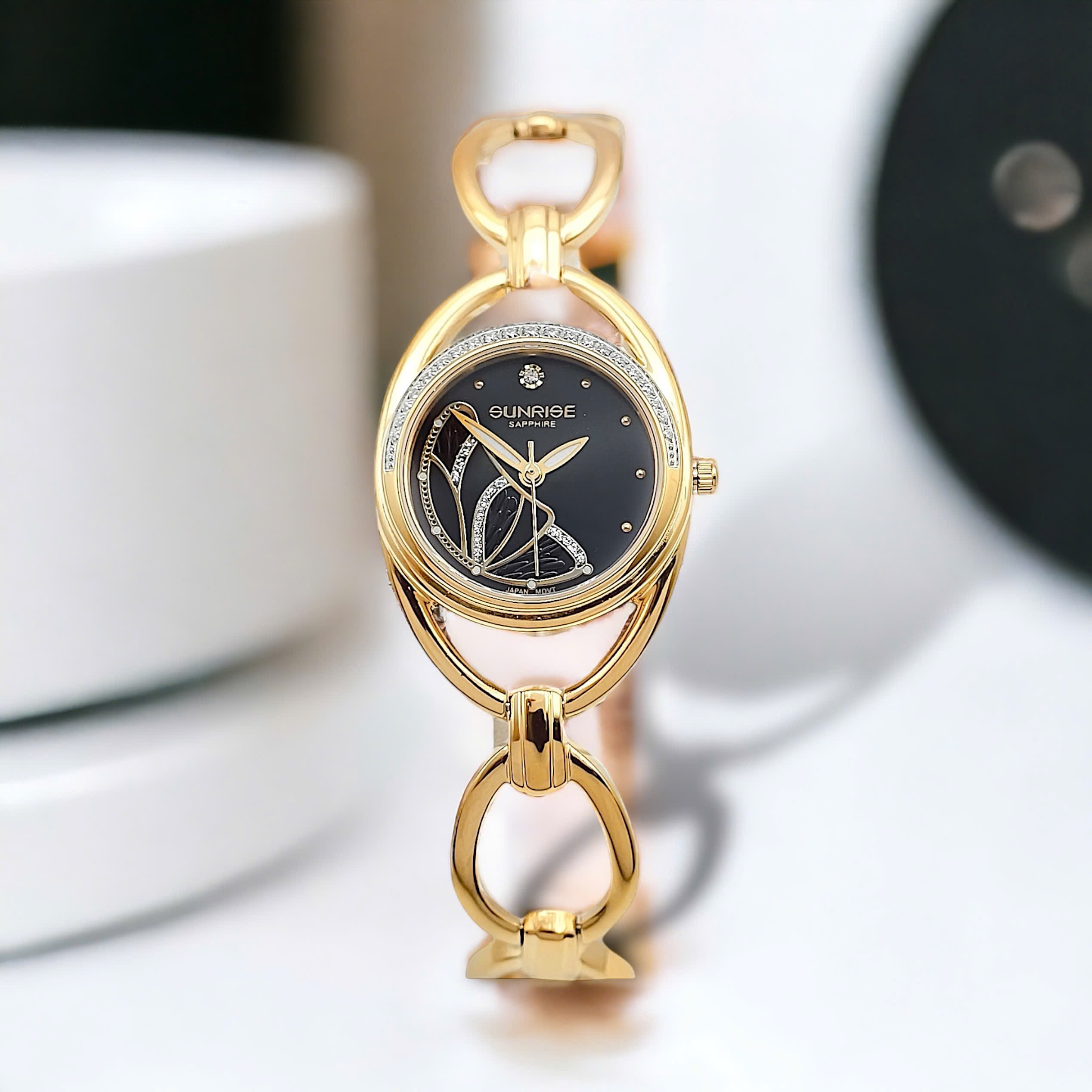( ĐỒNG HỒ NỮ ) Sunrise Quartz 9014AA mặt đen