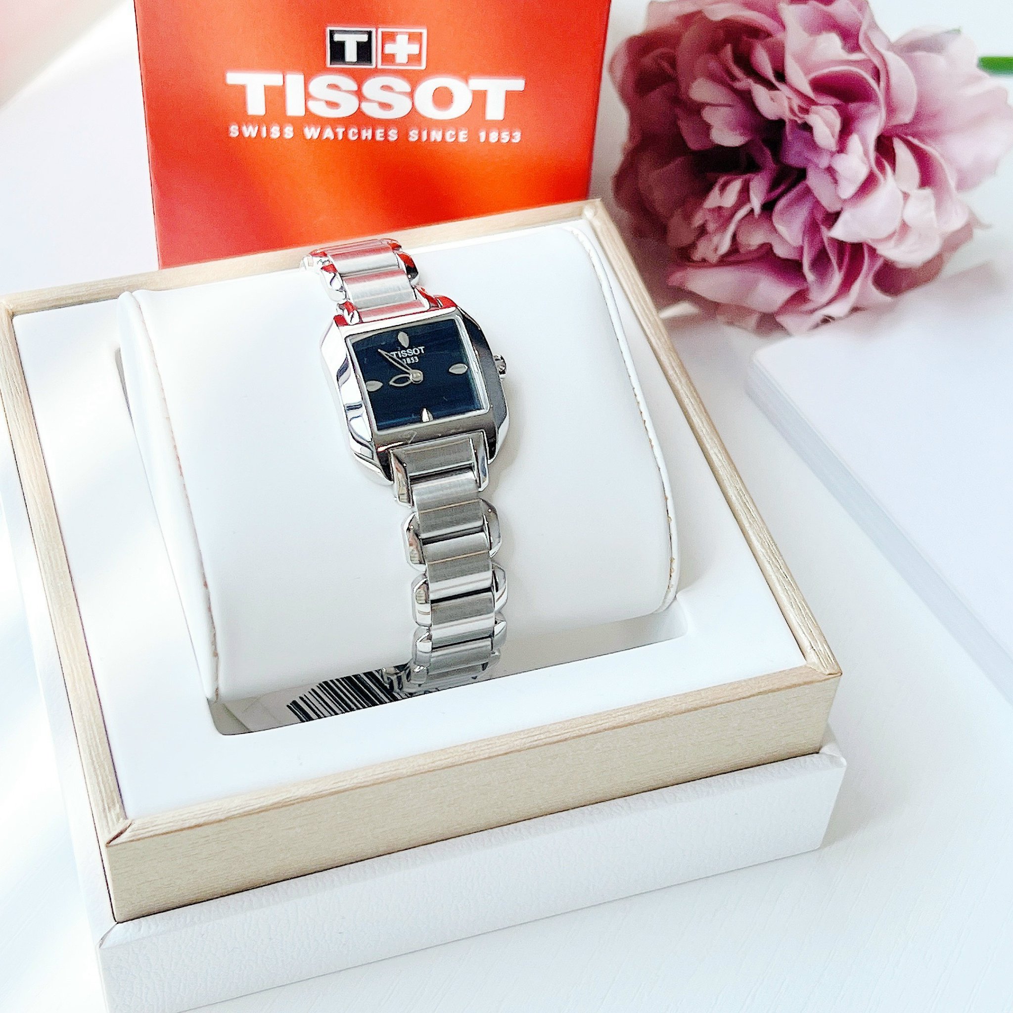 (ĐỒNG HỒ NỮ) TISSOT T02.1.285.51 (T02128551 ) T-Wave Black Dial Stainless Steel Ladies Watch 24mm