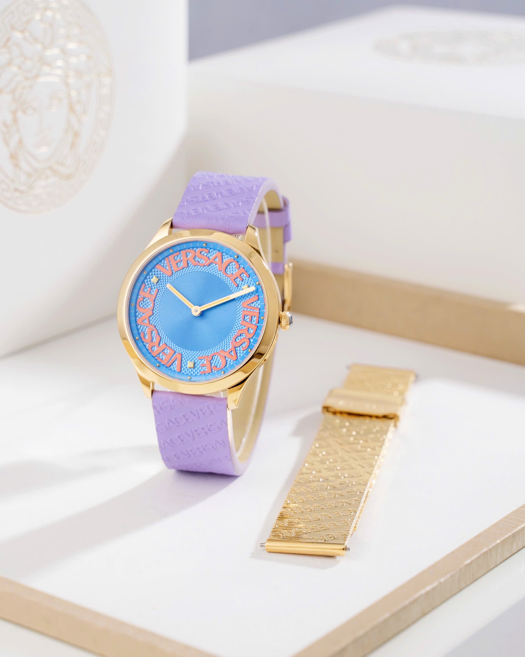 Ảnh 2 của (ĐỒNG HỒ NỮ ) Versace Logo Halo Quartz Blue Dial Ladies Watch VE2O00722