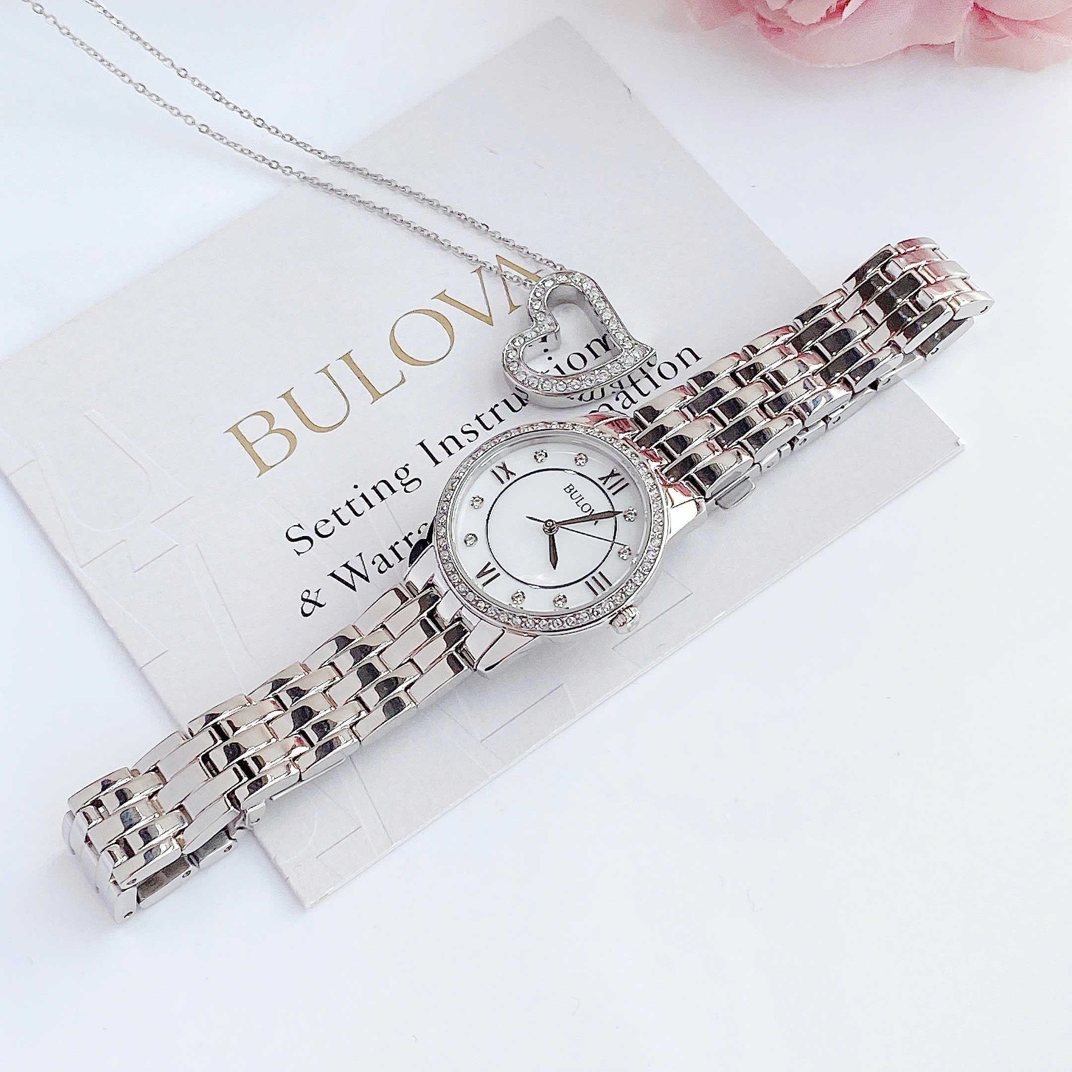 Ảnh 7 của ( ĐỒNG HỒ NỮ) Bulova Quartz 96X155 White Dial Stainless Steel Bracelet Crystal Watch