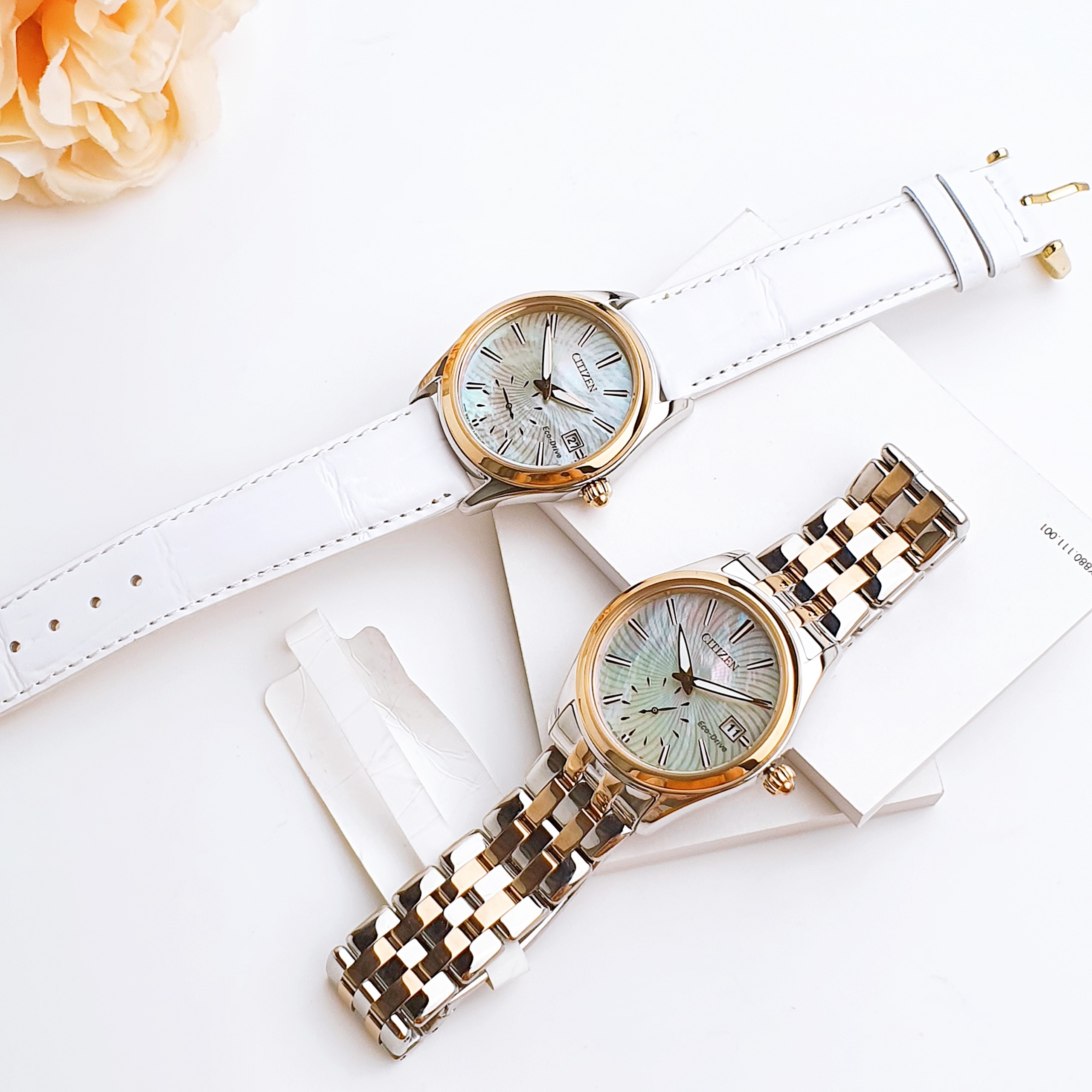 (ĐỒNG HỒ NỮ) Citizen Corso Women's Watch demi rose EV1036-51Y Mix kèm dây da trắng