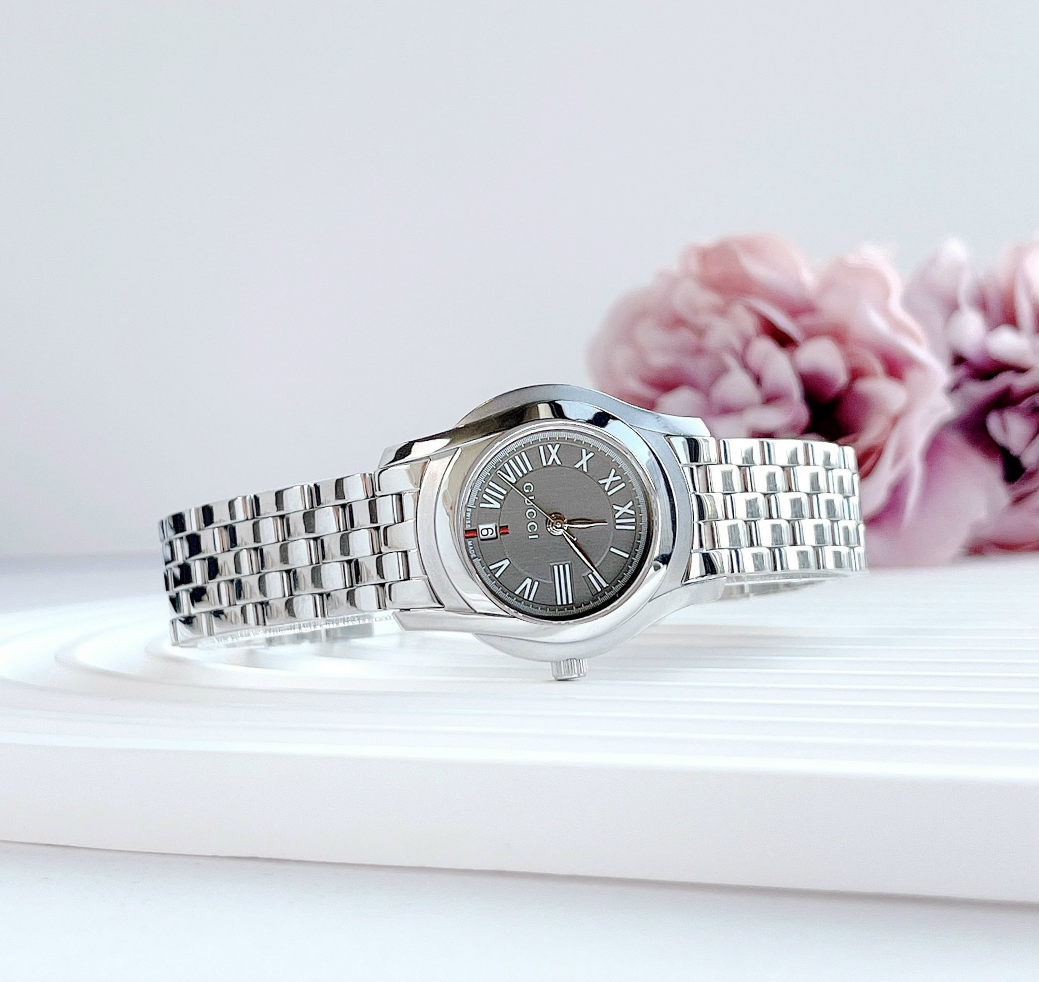 Ảnh 3 của (ĐỒNG HỒ NỮ) Gucci 5505 Womens Grey 'G' Dial Steel watch YA055508 26mm