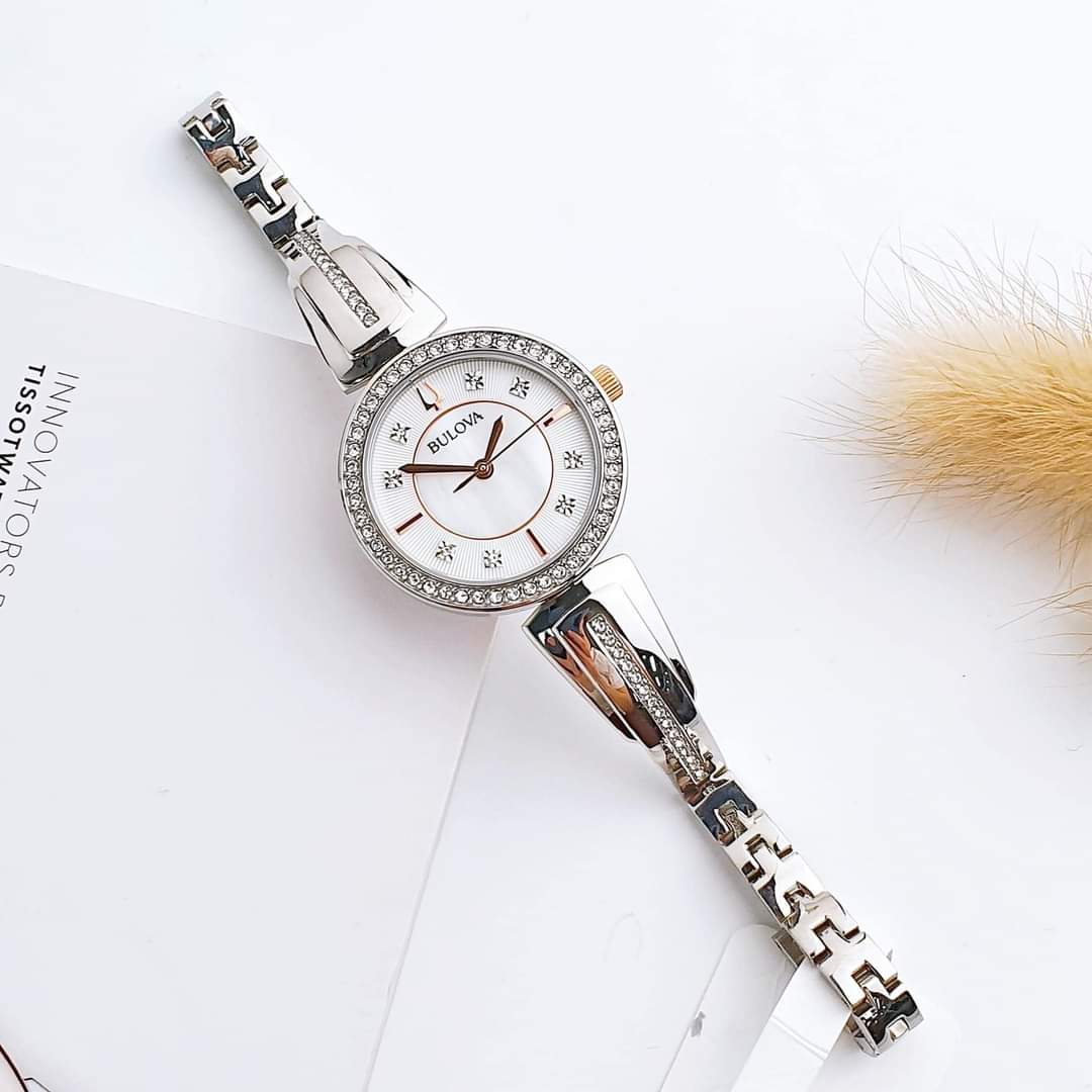Ảnh 6 của (ĐỒNG HỒ NỮ) Bulova 98X121 Silver Tone White Mother of Pearl Dial Crystal Womens Watch