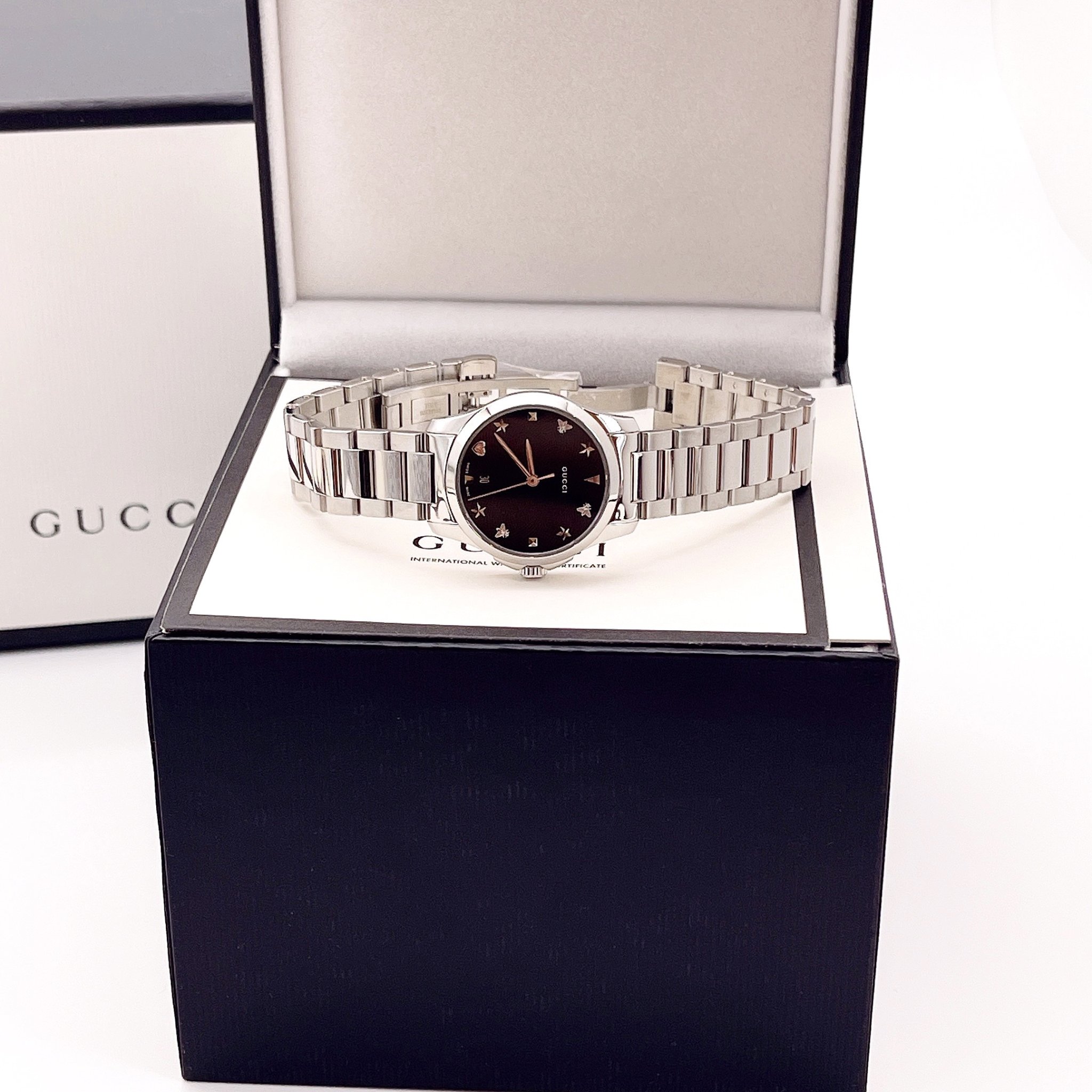 Ảnh 3 của (ĐỒNG HỒ NỮ) Gucci G Timeless Black Dial Silver Watch YA12657329mm
