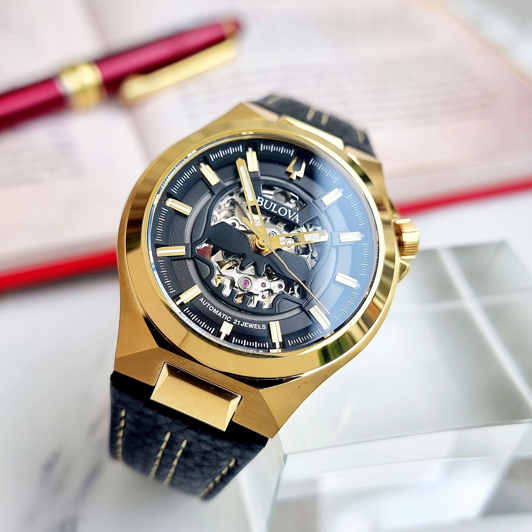 ( ĐỒNG HỒ NAM) BULOVA Maquina Automatic Men's Leather Watch 97A148