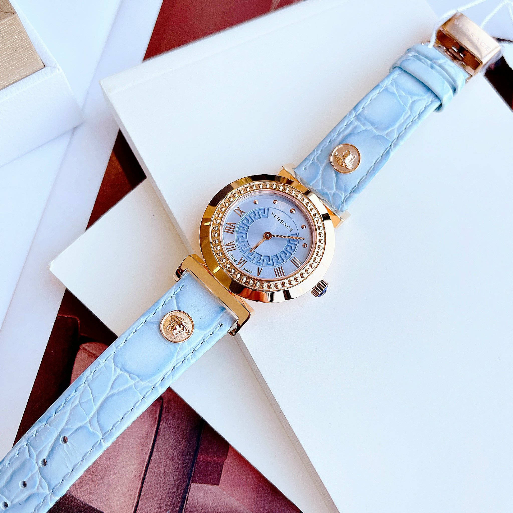 VERSACE VANITY BLUE DIAL LADIES WATCH 35MM, P5Q80D115S115